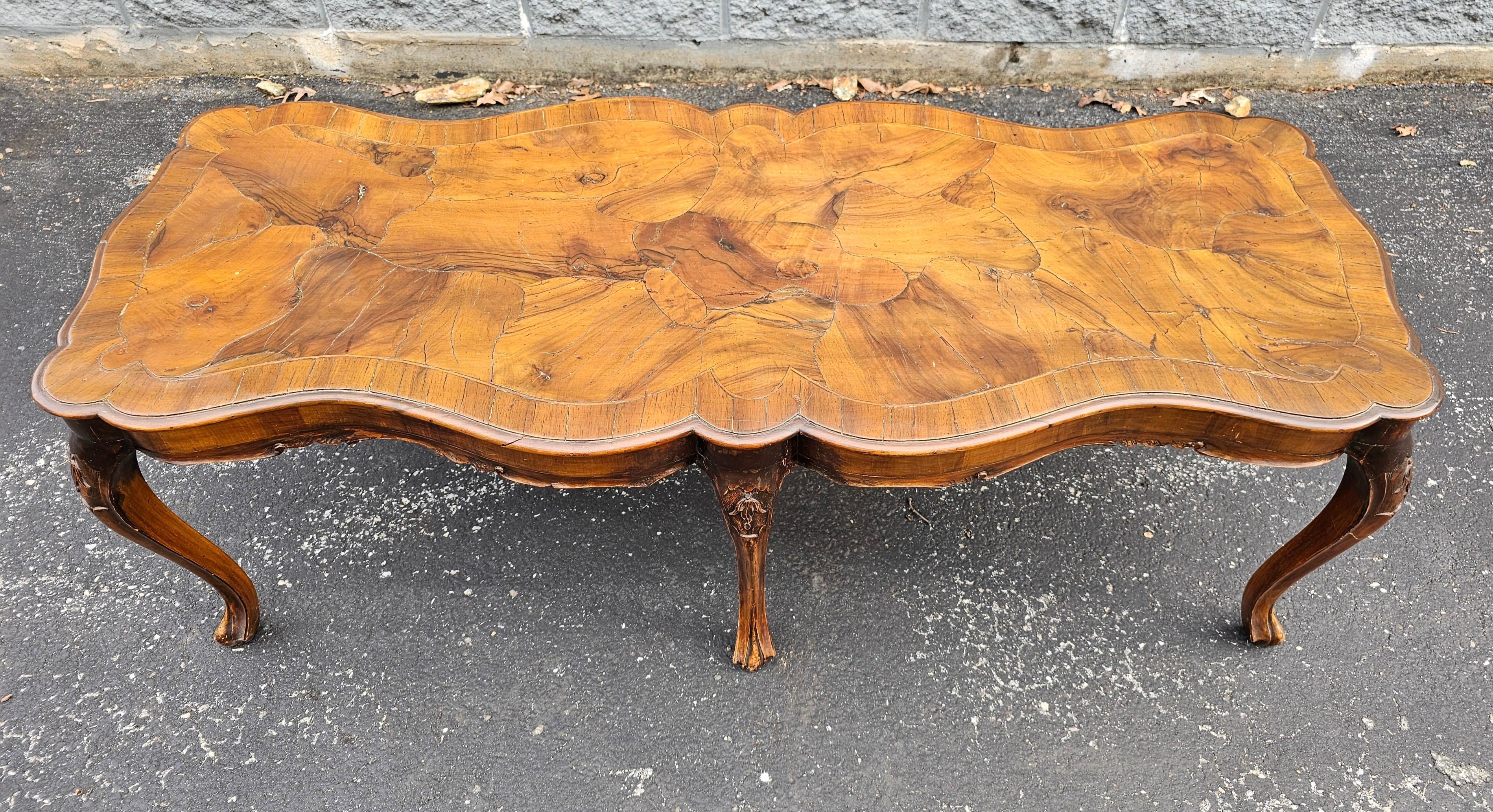 American Renaissance Revival Walnut Burl and Fruitwood Cocktail Table For Sale