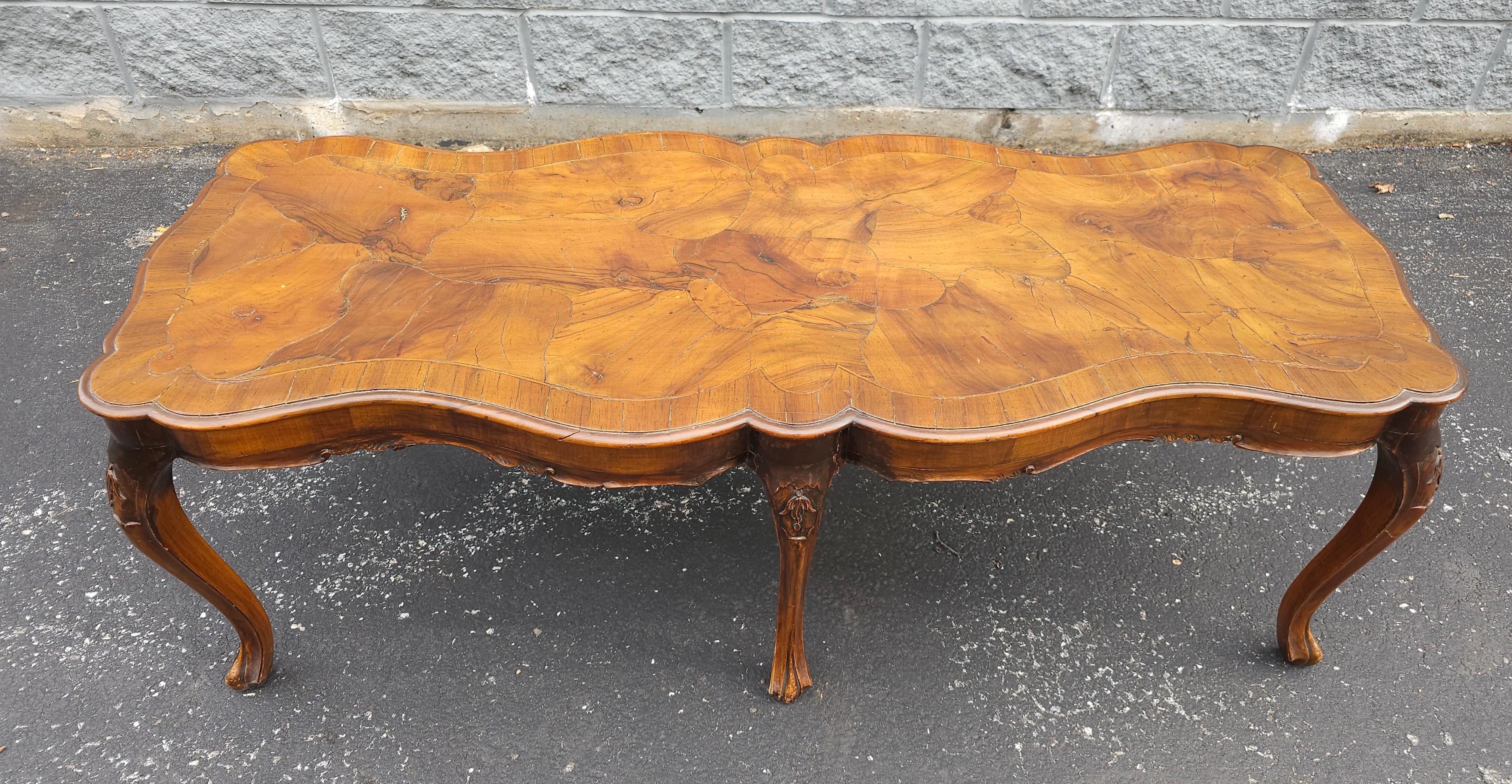 Renaissance Revival Walnut Burl and Fruitwood Cocktail Table For Sale 1