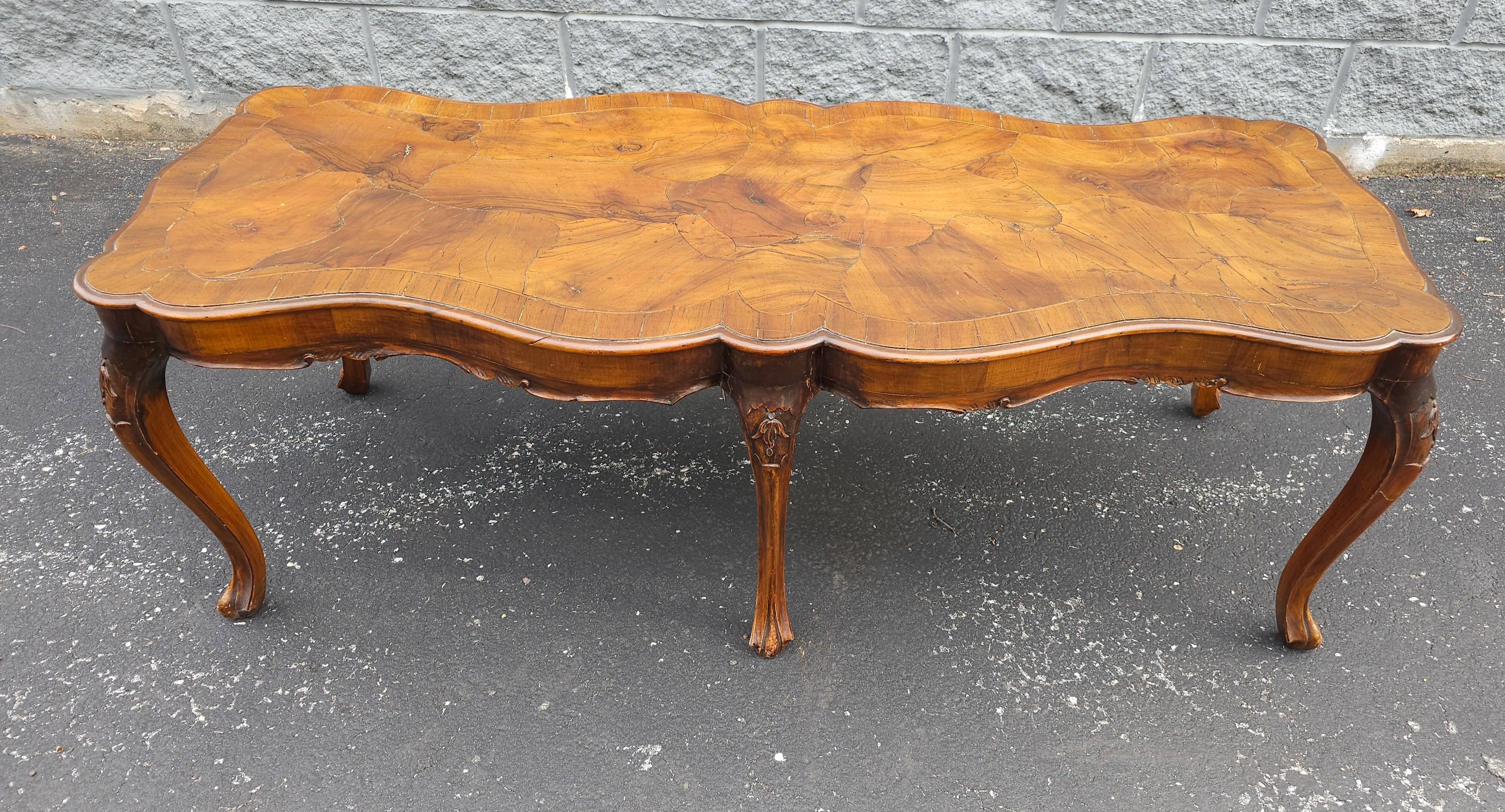 Renaissance Revival Walnut Burl and Fruitwood Cocktail Table For Sale 2