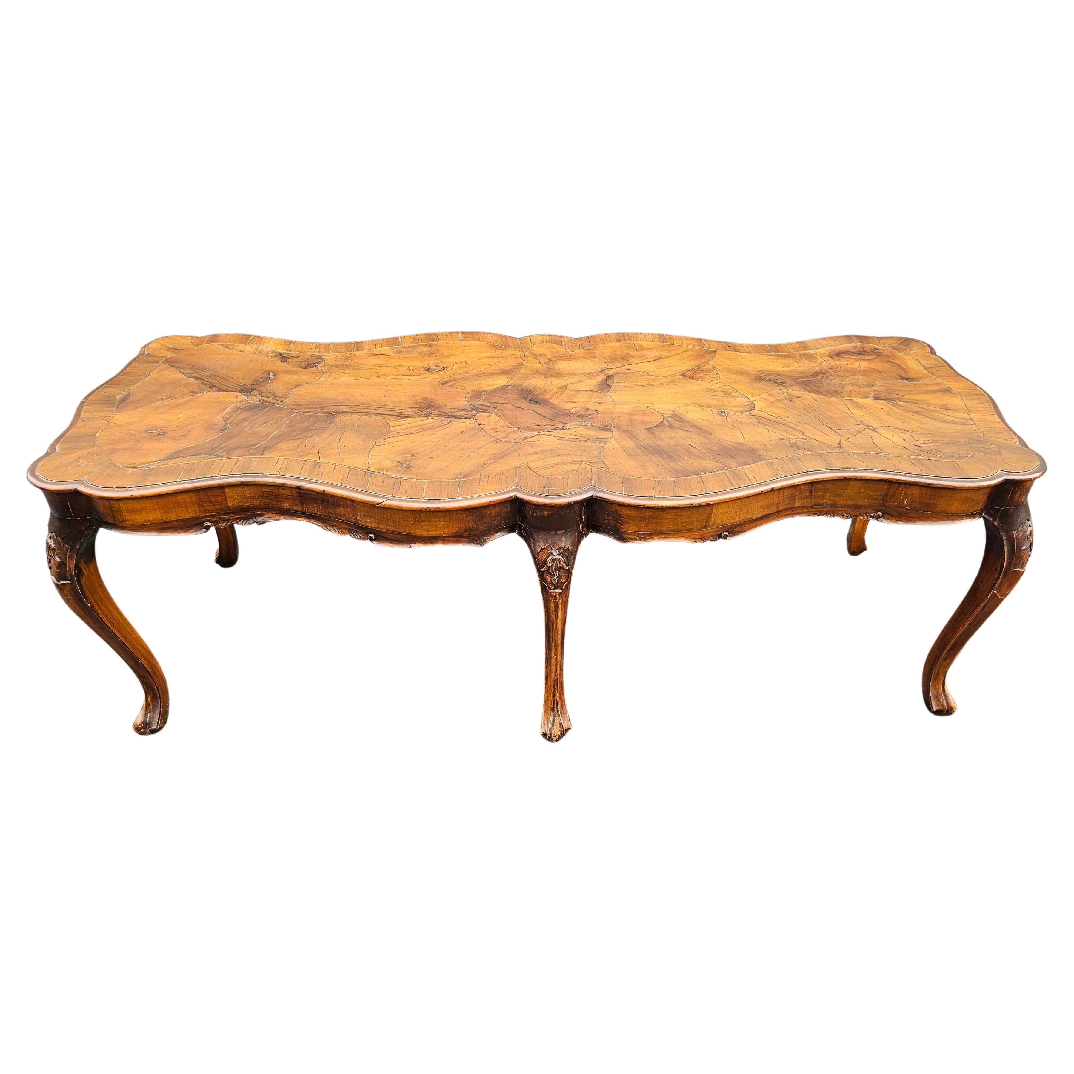 Renaissance Revival Walnut Burl and Fruitwood Cocktail Table For Sale