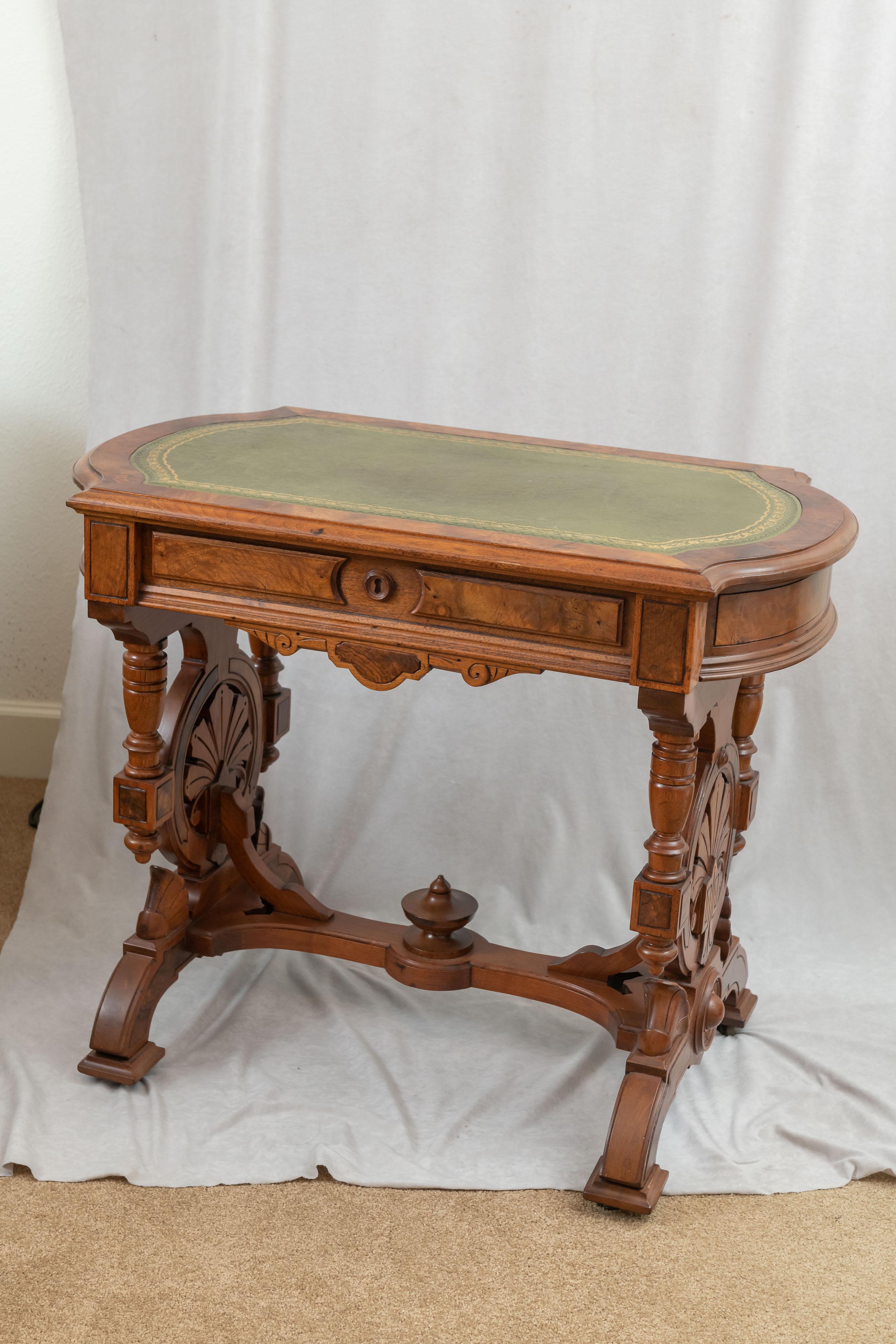 Renaissance Revival Walnut & Burl Writing Table w/ Leather Top, ca. 1870 3