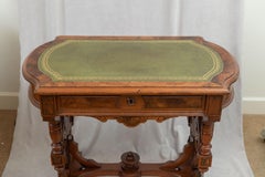 Renaissance Revival Walnut & Burl Writing Table w/ Leather Top, ca. 1870
