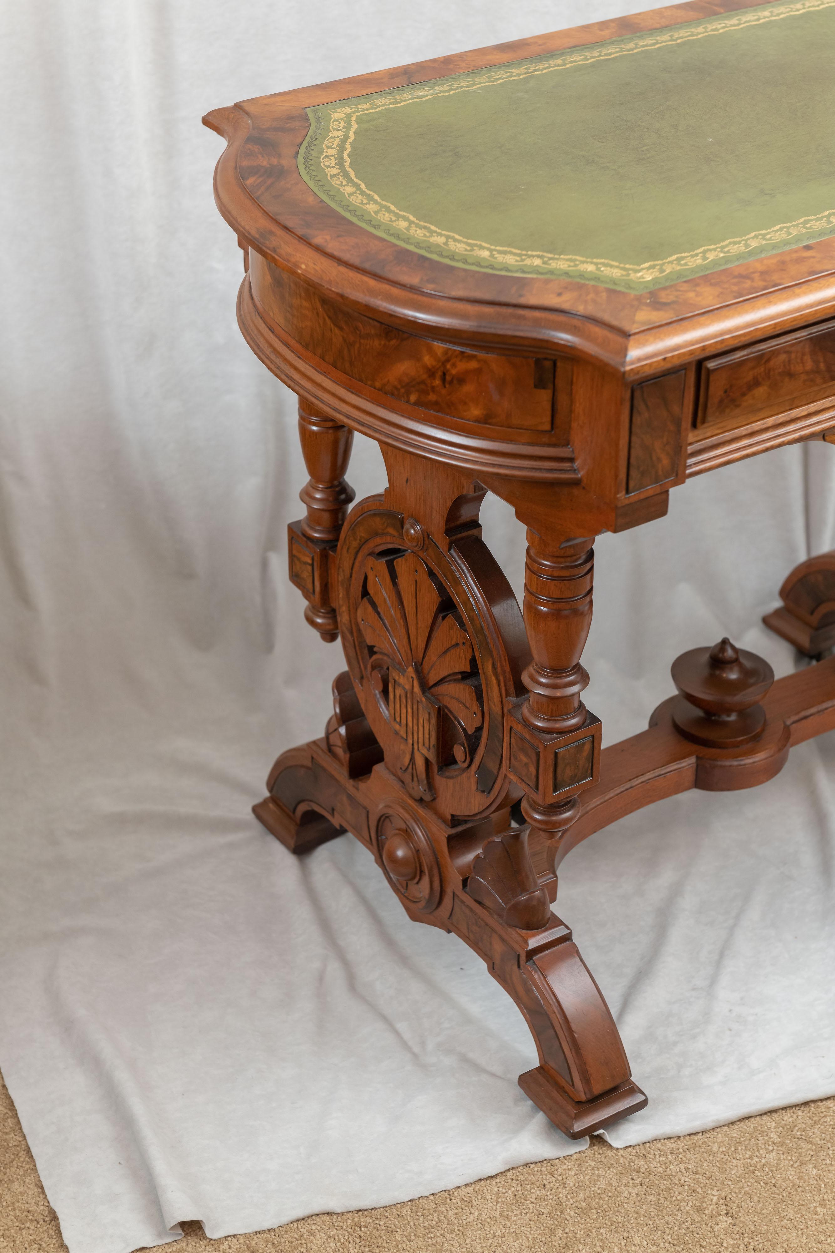 Renaissance Revival Walnut & Burl Writing Table w/ Leather Top, ca. 1870 1