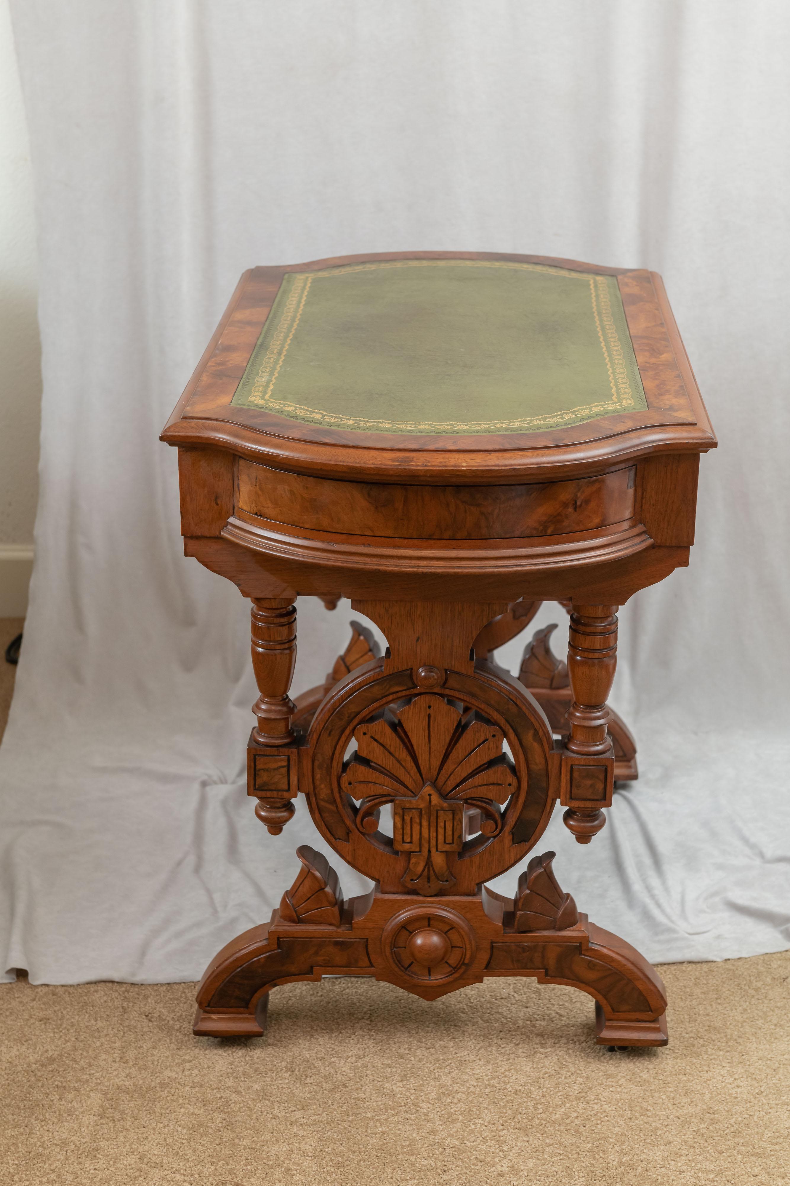 Renaissance Revival Walnut & Burl Writing Table w/ Leather Top, ca. 1870 2