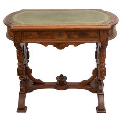 Renaissance Revival Walnut & Burl Writing Table w/ Leather Top, ca. 1870