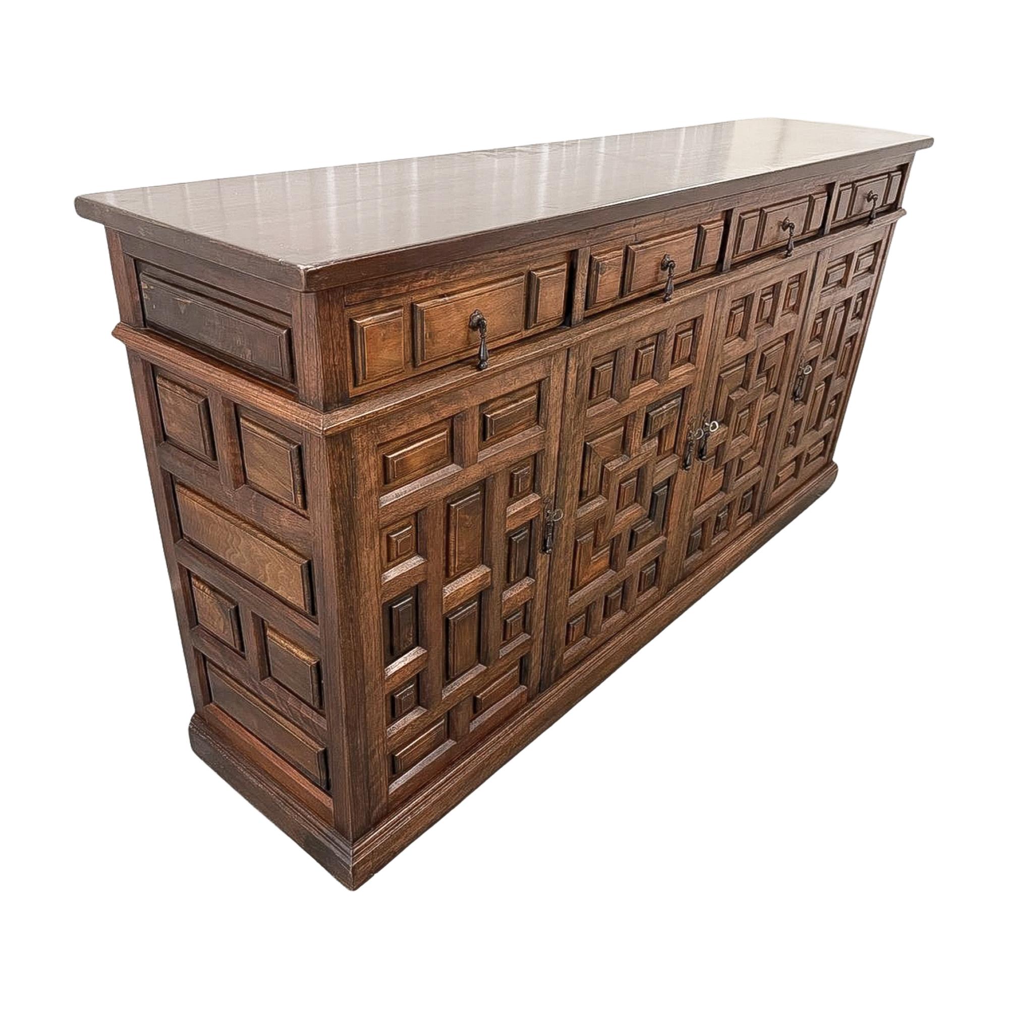 European Renaissance Revival Walnut Sideboard with Geometric Panels, 19th Century For Sale
