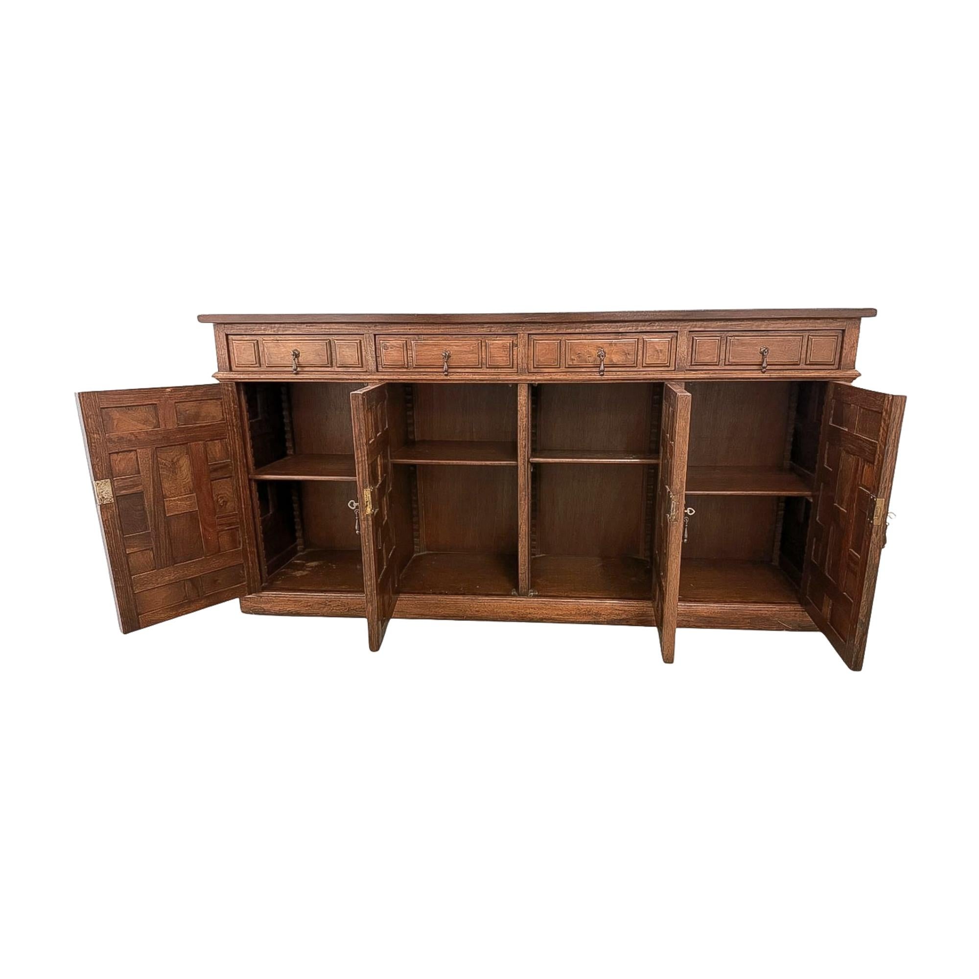 Hand-Carved Renaissance Revival Walnut Sideboard with Geometric Panels, 19th Century For Sale