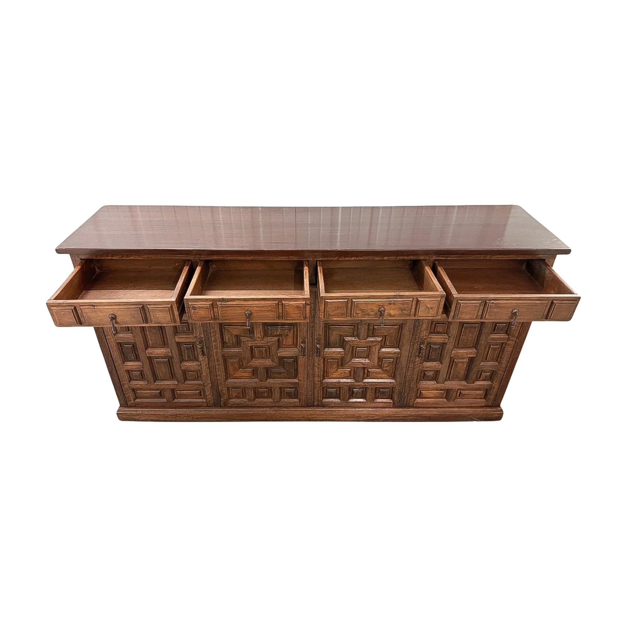 Renaissance Revival Walnut Sideboard with Geometric Panels, 19th Century In Good Condition For Sale In Sarasota, FL