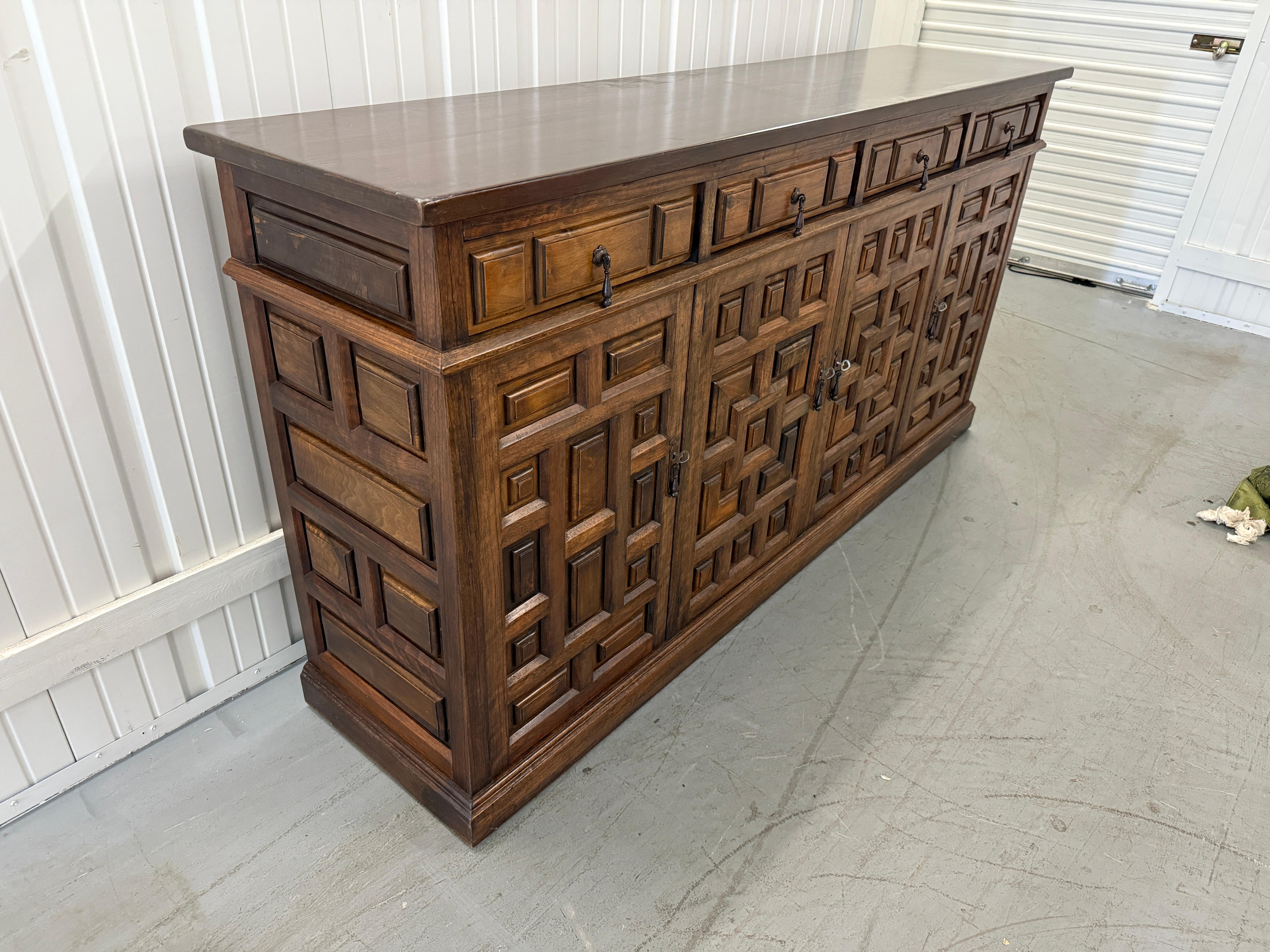 Iron Renaissance Revival Walnut Sideboard with Geometric Panels, 19th Century For Sale
