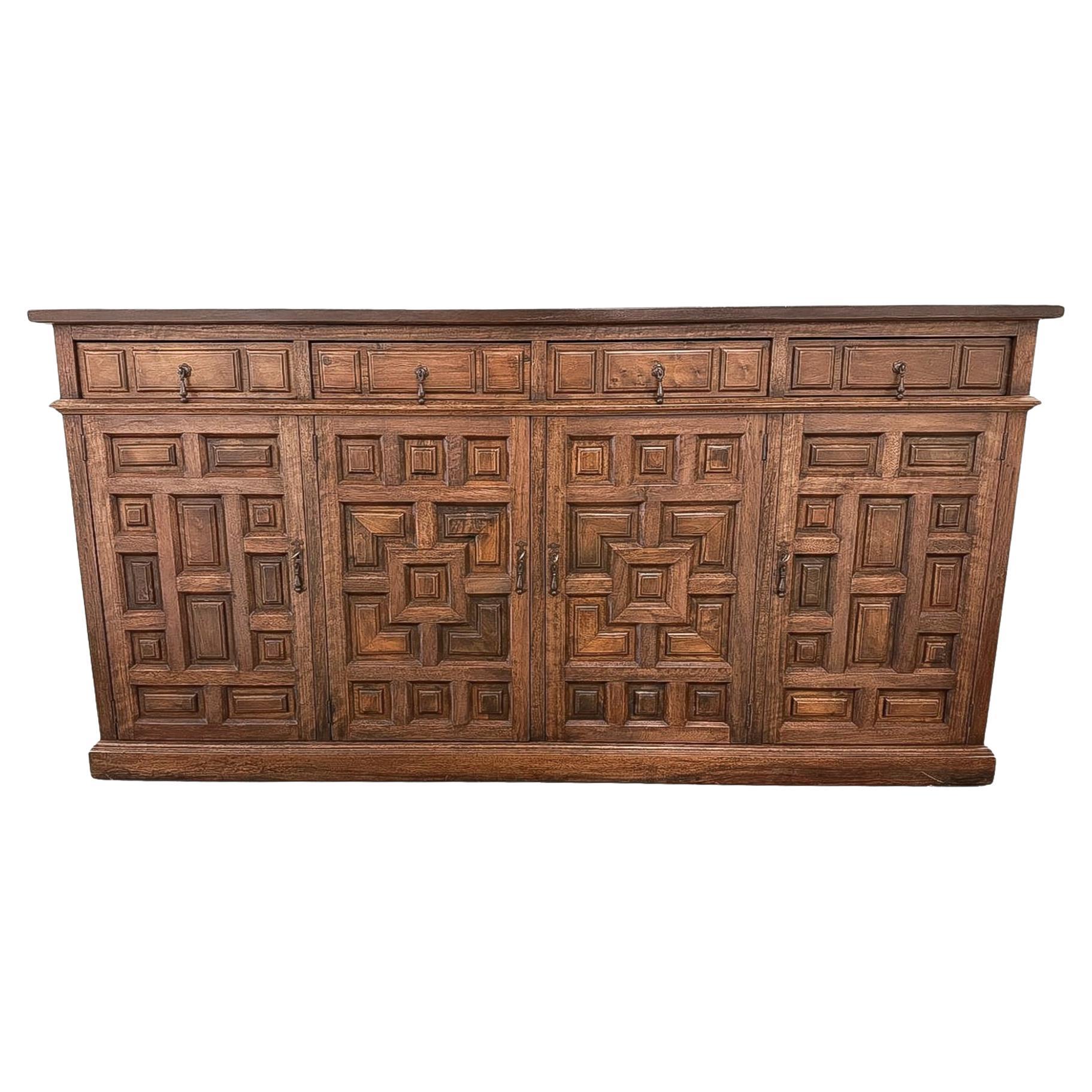 Renaissance Revival Walnut Sideboard with Geometric Panels, 19th Century