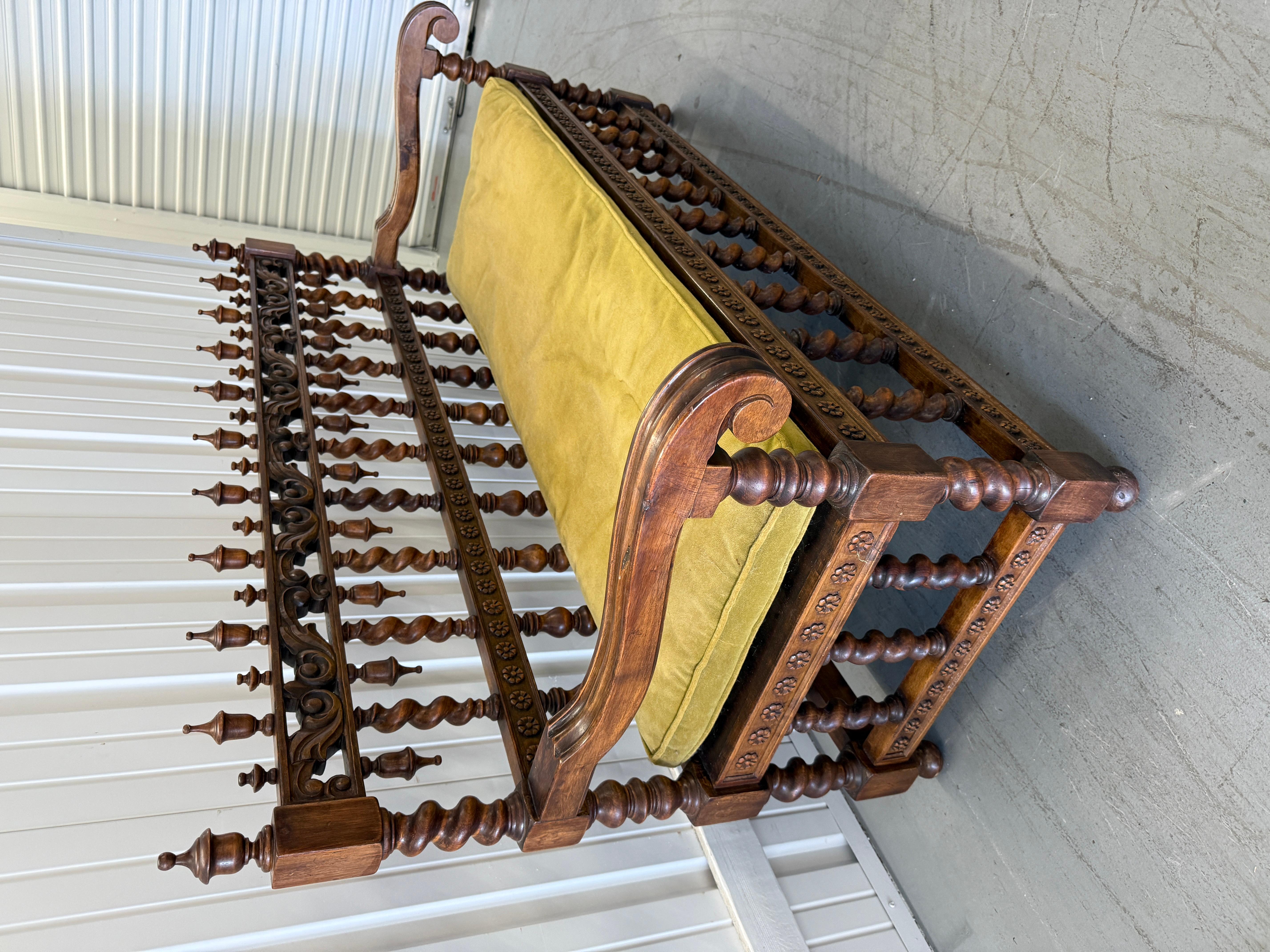 Upholstery Renaissance Revival Walnut Spindle-Back Settee, 19th Century For Sale