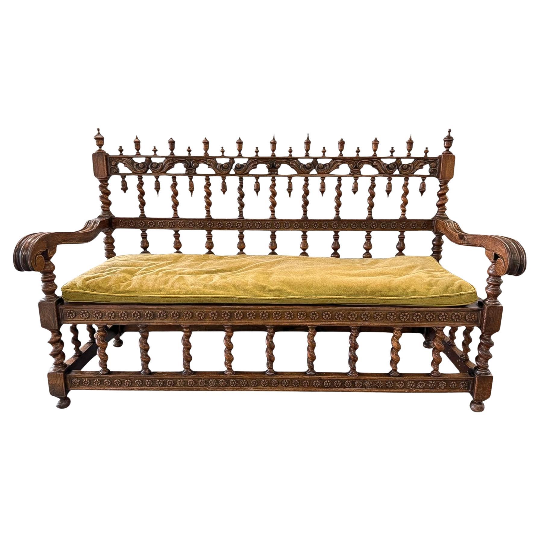 Renaissance Revival Walnut Spindle-Back Settee, 19th Century For Sale