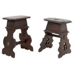 Renaissance Revival Walnut Stools, Pair