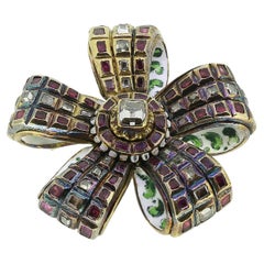 Antique Renaissance Ruby Diamond and Enamel Brooch