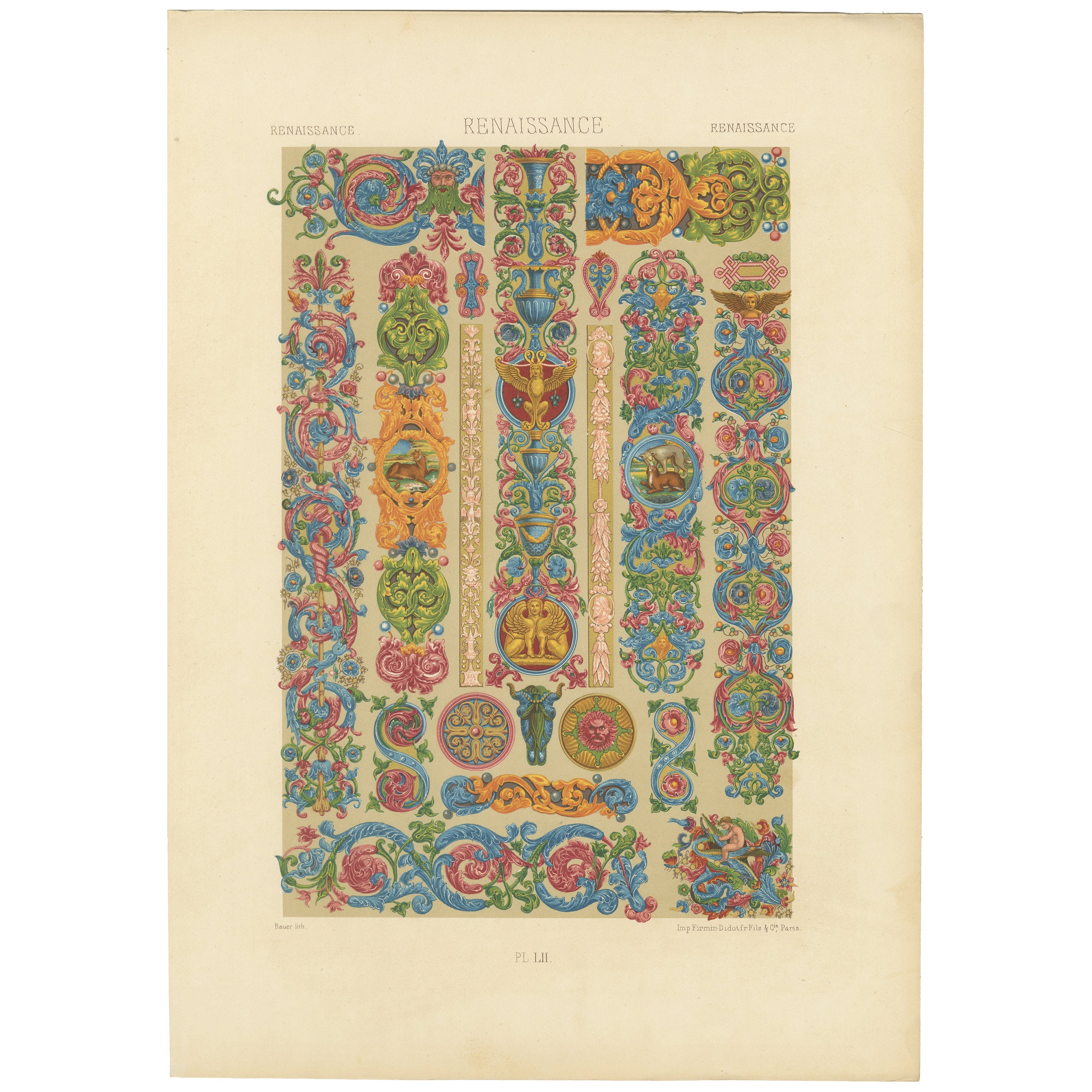 Pergamene e grottesche rinascimentali - Bordi decorativi, bestie mitiche, 1869 in vendita