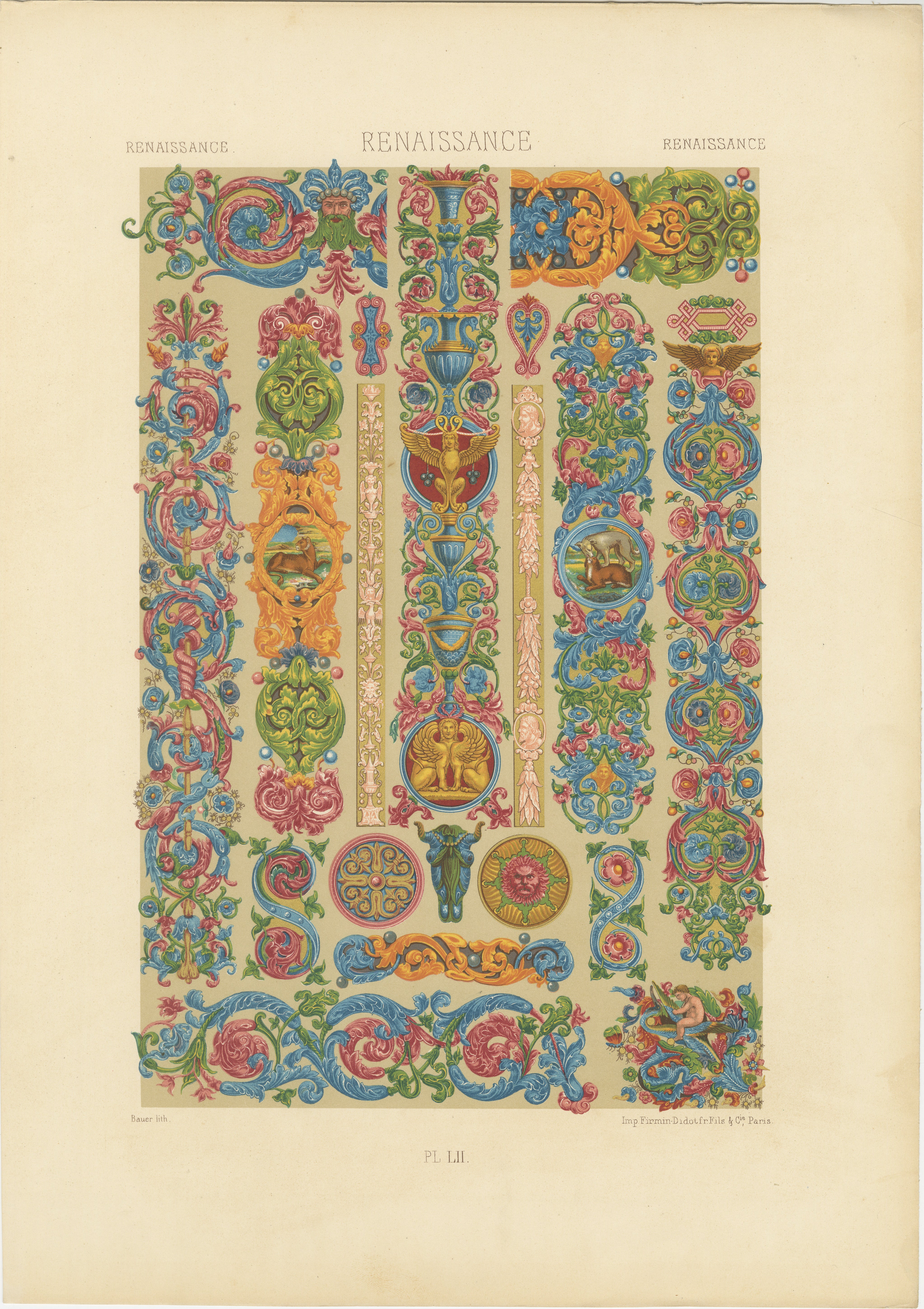 Pergaminos y Grotescos Renacentistas - Bordes Decorativos, Bestias Míticas, 1869