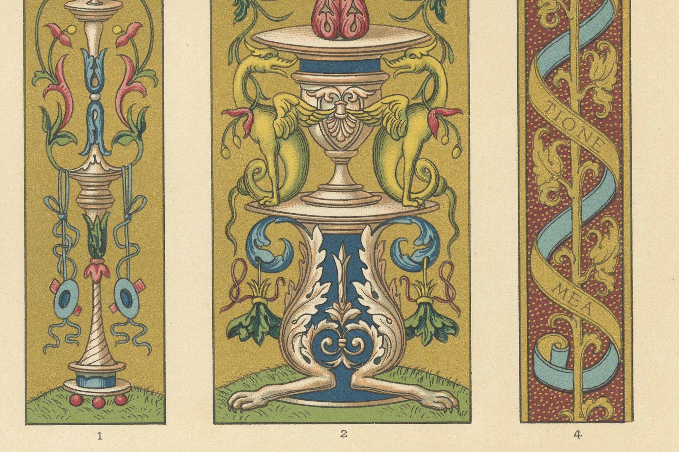 Pergamino renacentista con querubines y grotescos - Ornamento clásico, 1869 Francés en venta