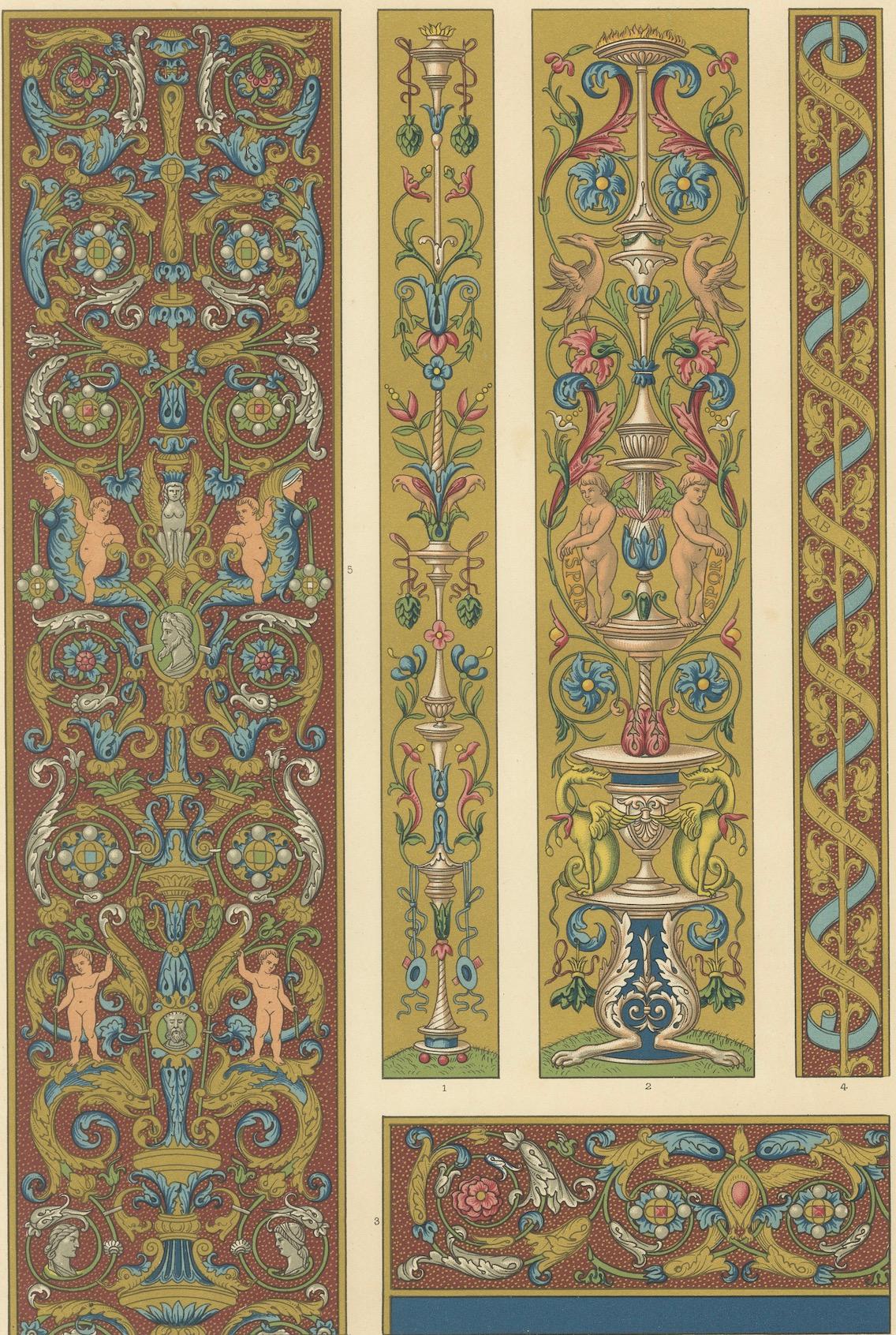 Pergamino renacentista con querubines y grotescos - Ornamento clásico, 1869 en venta 1