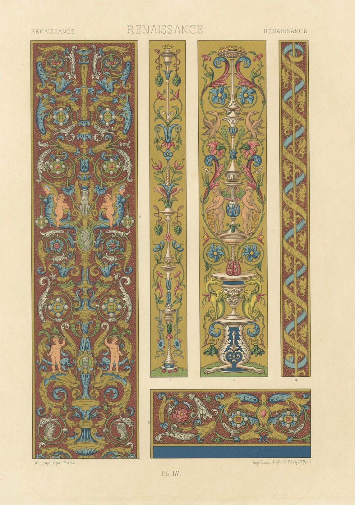 Pergamino renacentista con querubines y grotescos - Ornamento clásico, 1869 en venta 2