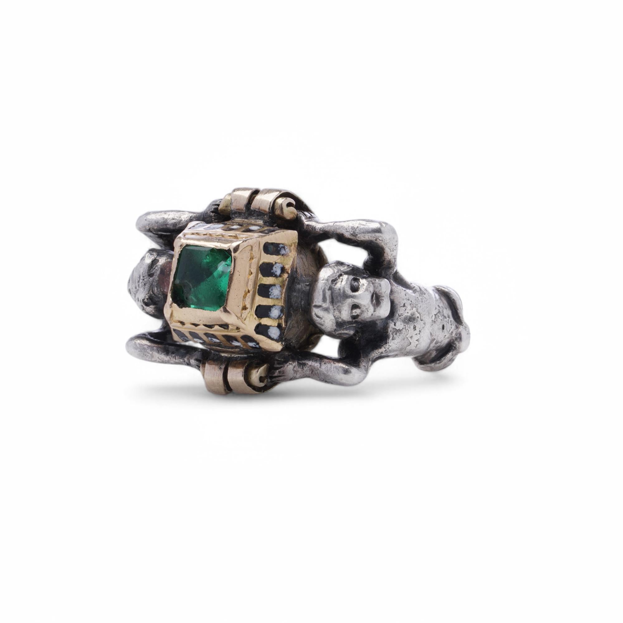 Anello rinascimentale in argento e oro 12 carati con smeraldo In condizioni buone in vendita a Braintree, GB