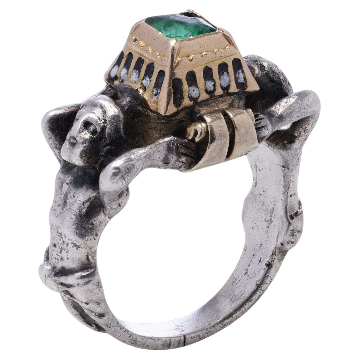 Renaissance Silver and 12K Gold Emerald Ring