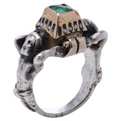 Renaissance-Ring aus Silber und 12 Karat Gold mit Smaragd