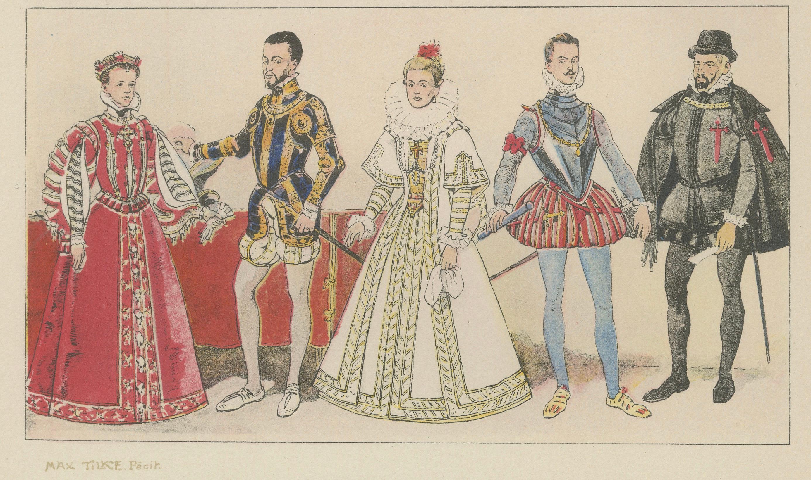 Renaissance Spain Costume & Armour Print, 1880 Chromolithograph by Tilke