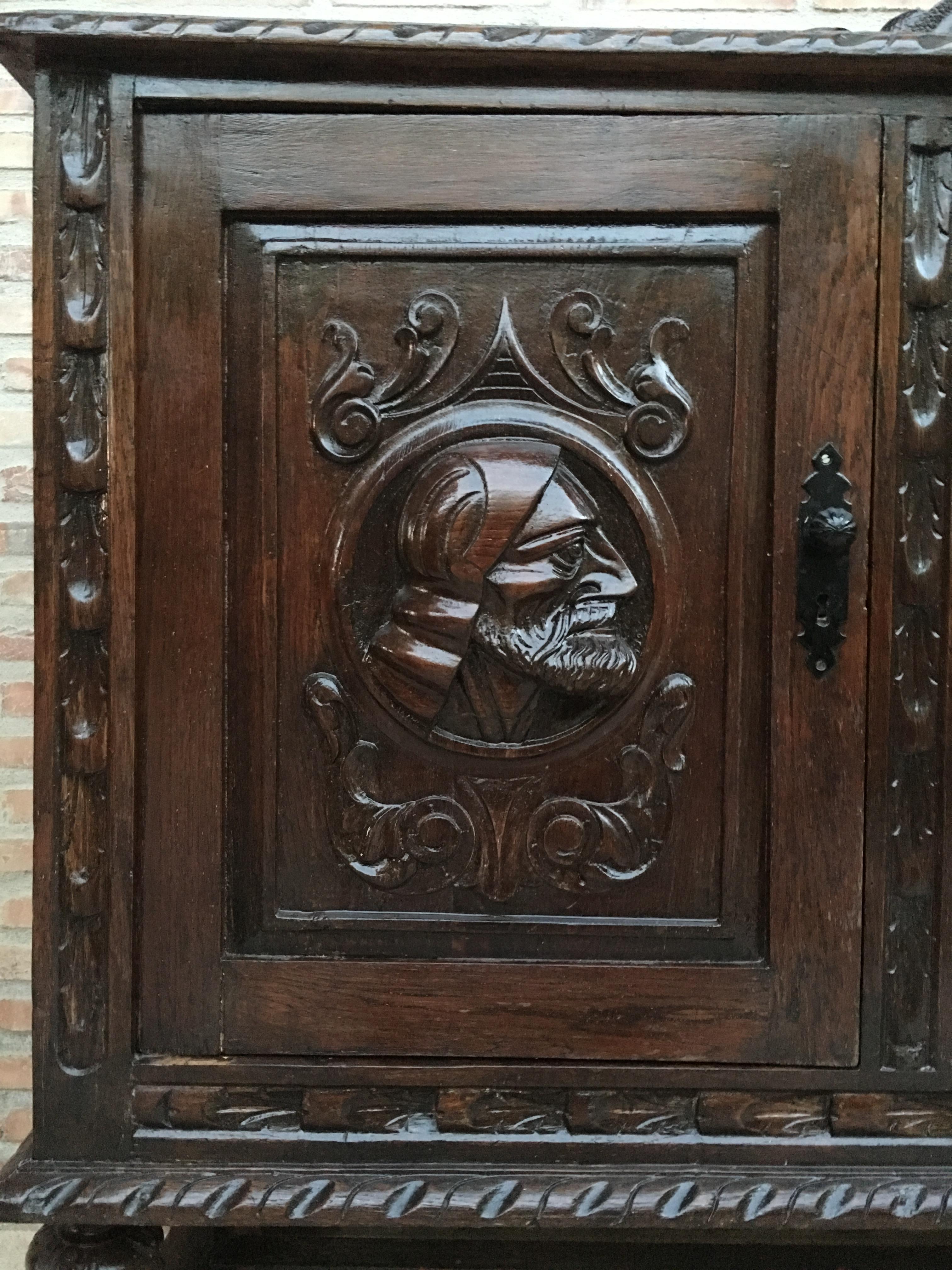 Walnut Renaissance Spanish Buffet with Two Doors, Three Drawers and Crest