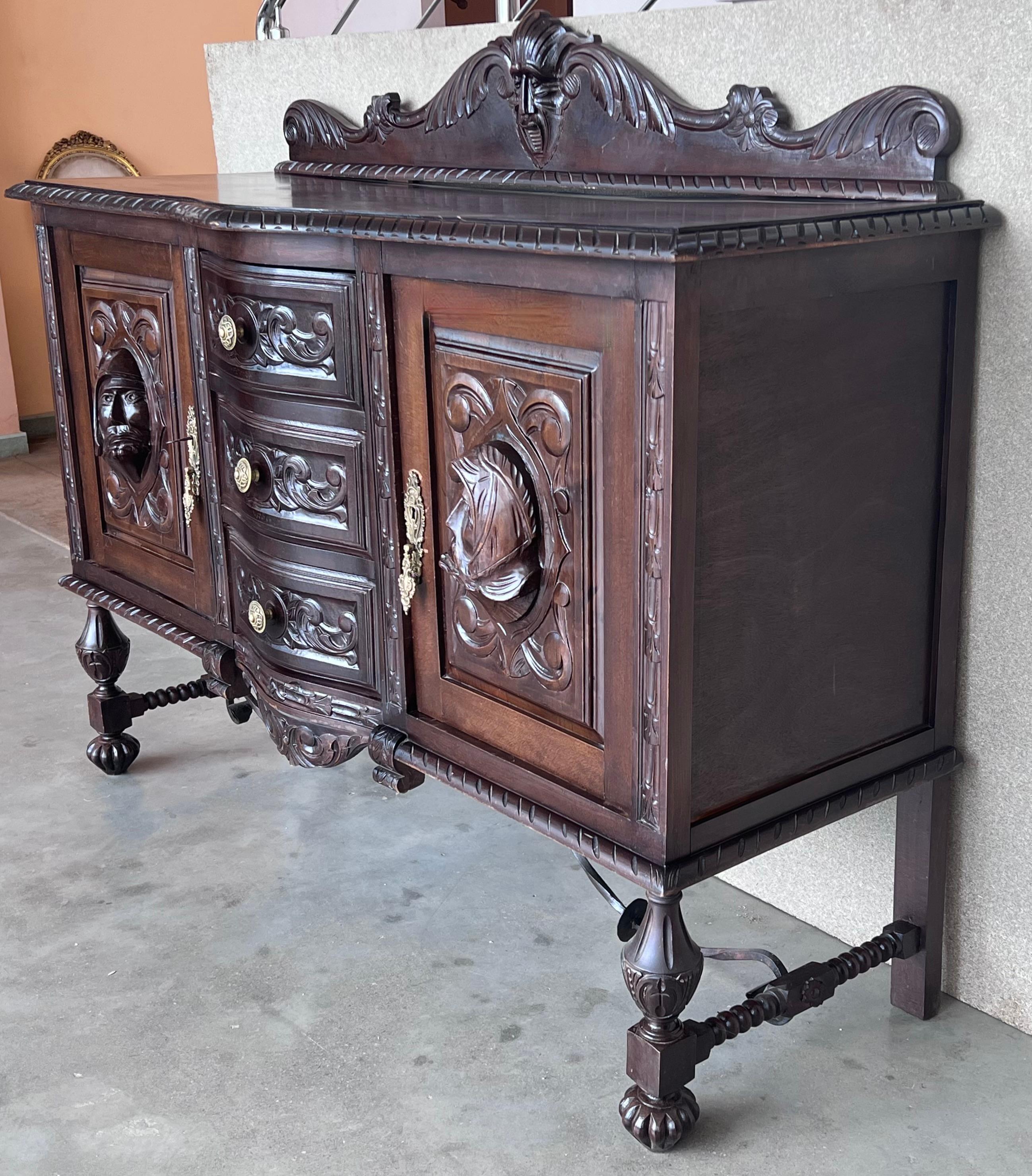 19th Century Renaissance Spanish Buffet with Two Doors, Three Drawers For Sale