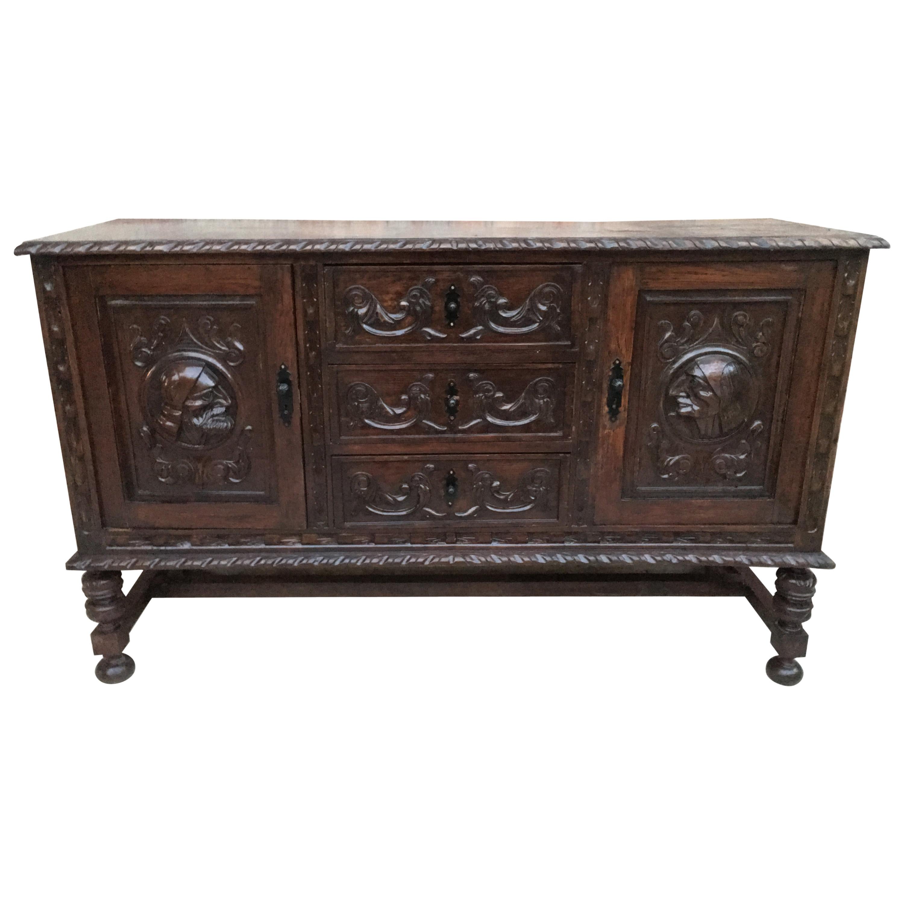 Renaissance Spanish Buffet with Two Doors, Three Drawers For Sale
