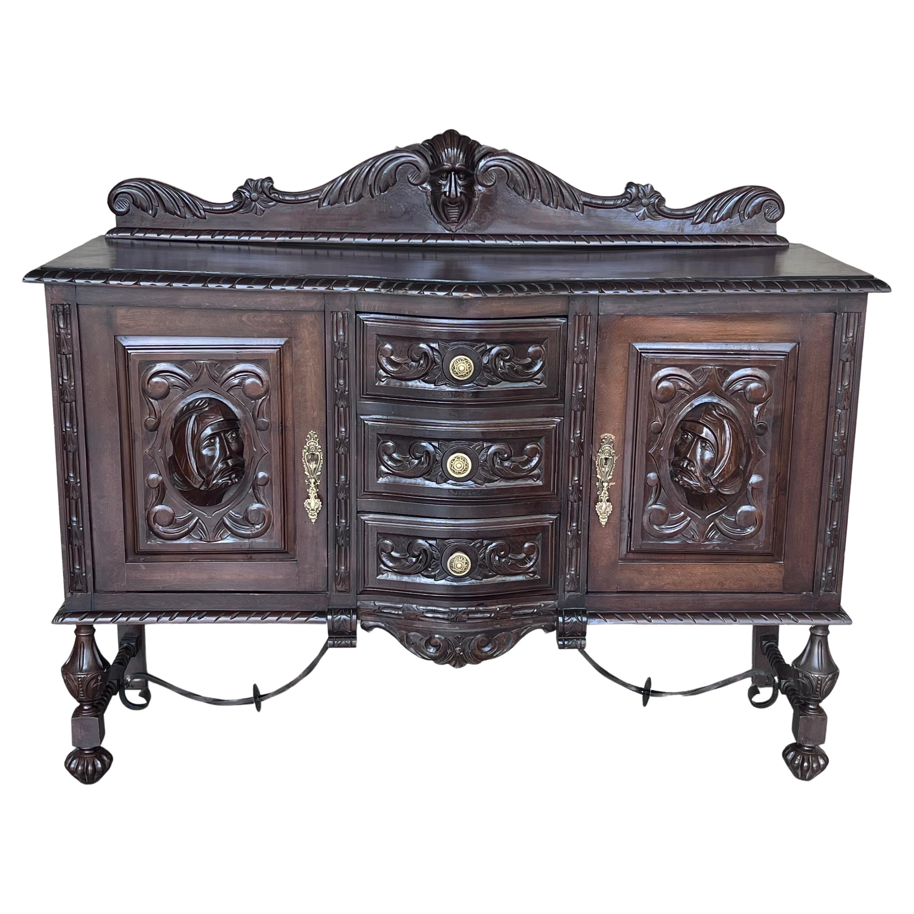 Renaissance Spanish Buffet with Two Doors, Three Drawers For Sale