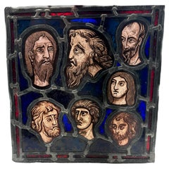 Antique Renaissance Stained Glass Panel, 'Seven Men of Good Reputation'