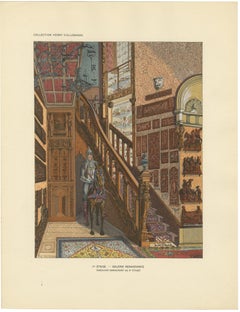 Renaissance Stair Hall with Armored Knight Figure, c.1900