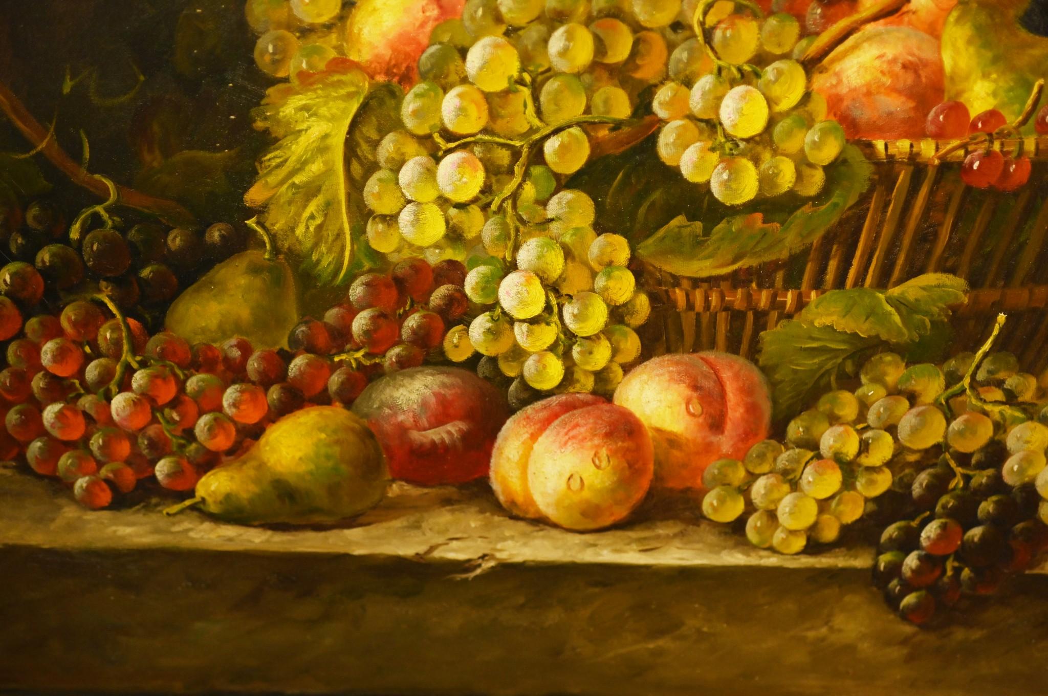 Tapestry Renaissance Still Life Oil Painting Grape Fruit Italian Art For Sale