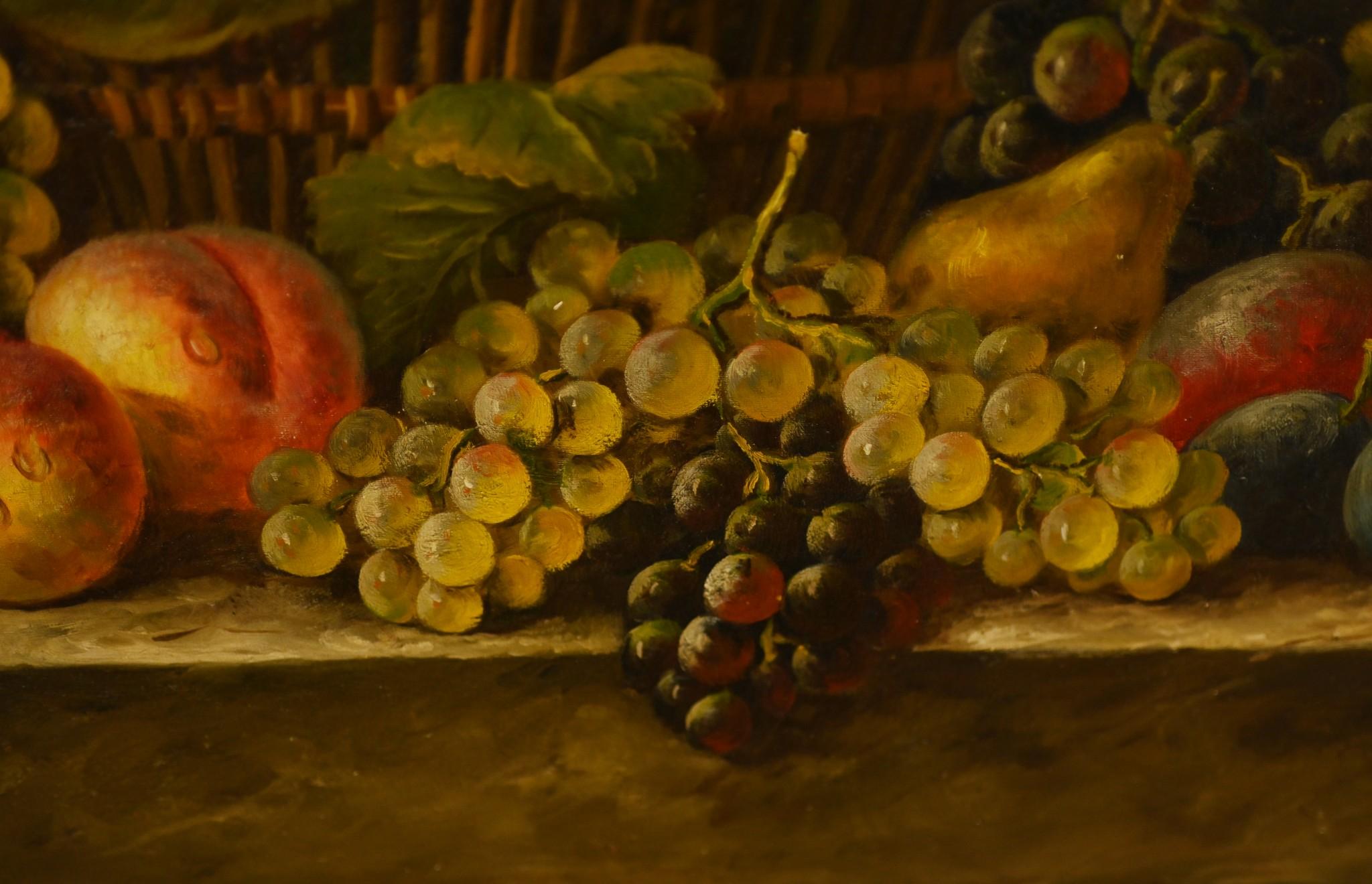 Renaissance Still Life Oil Painting Grape Fruit Italian Art For Sale 1