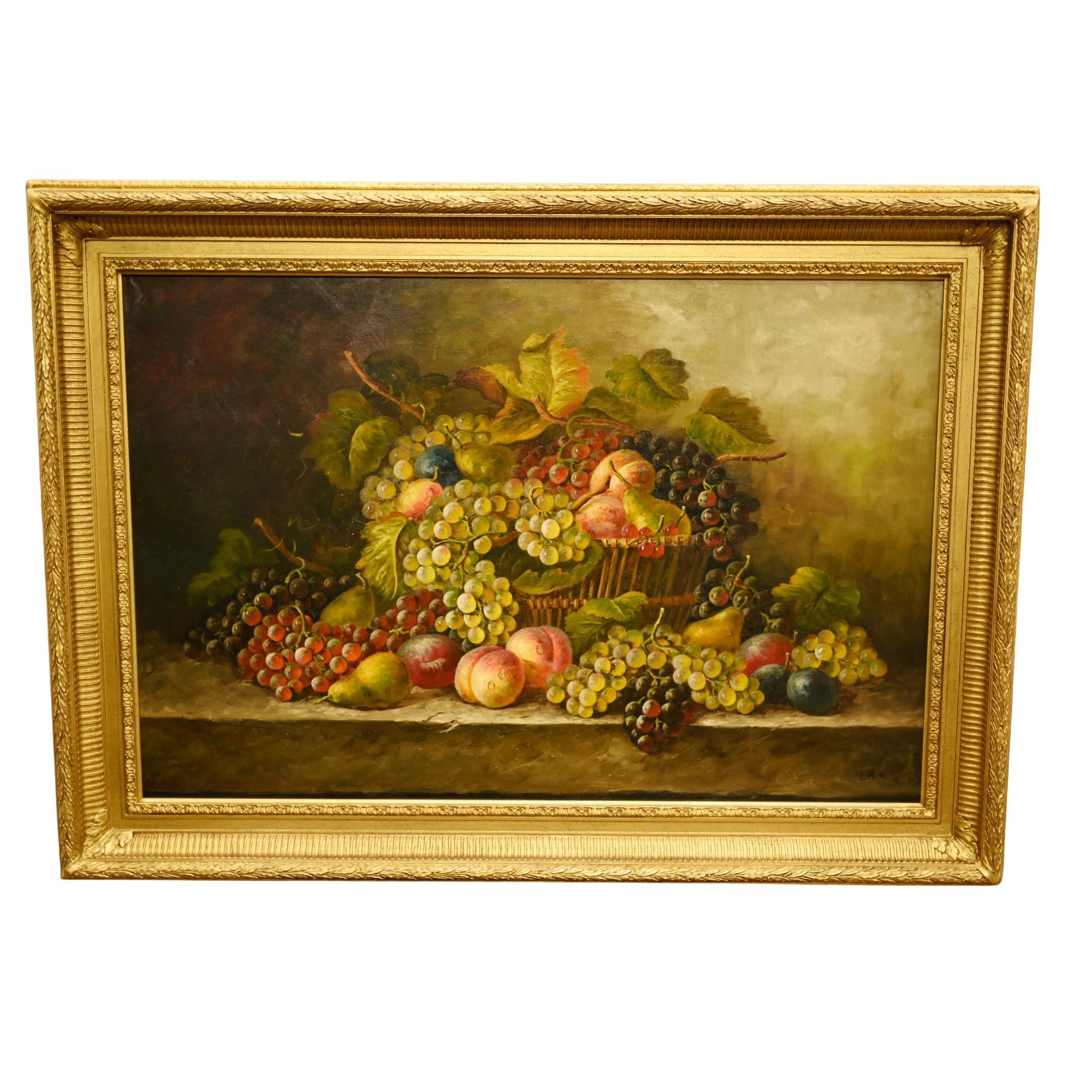 Renaissance Still Life Oil Painting Grape Fruit Italian Art For Sale