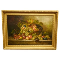 Vintage Renaissance Still Life Oil Painting Grape Fruit Italian Art