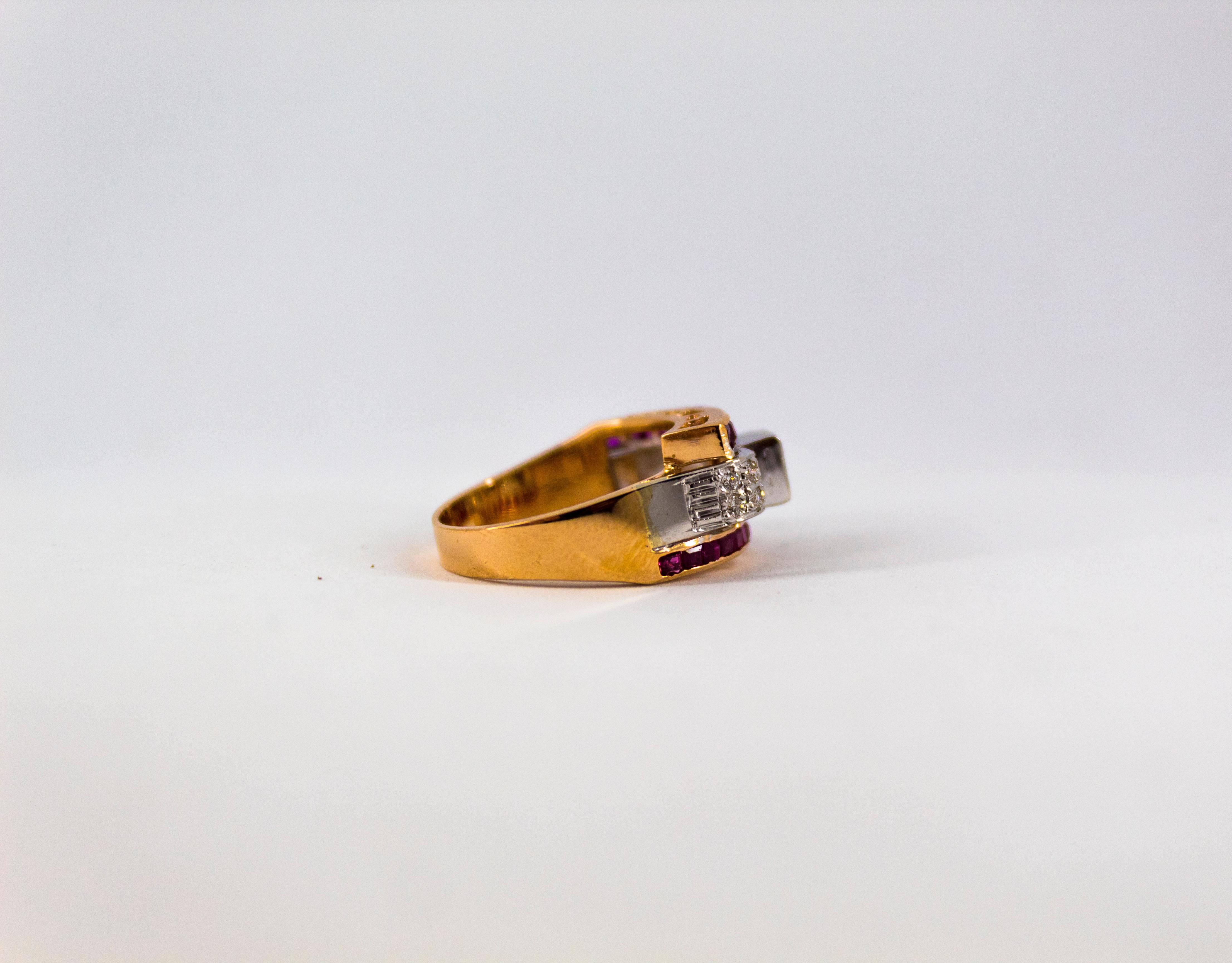 Renaissance Style 0.50 Carat White Diamond 1.10 Carat Ruby Yellow Gold Ring For Sale 7