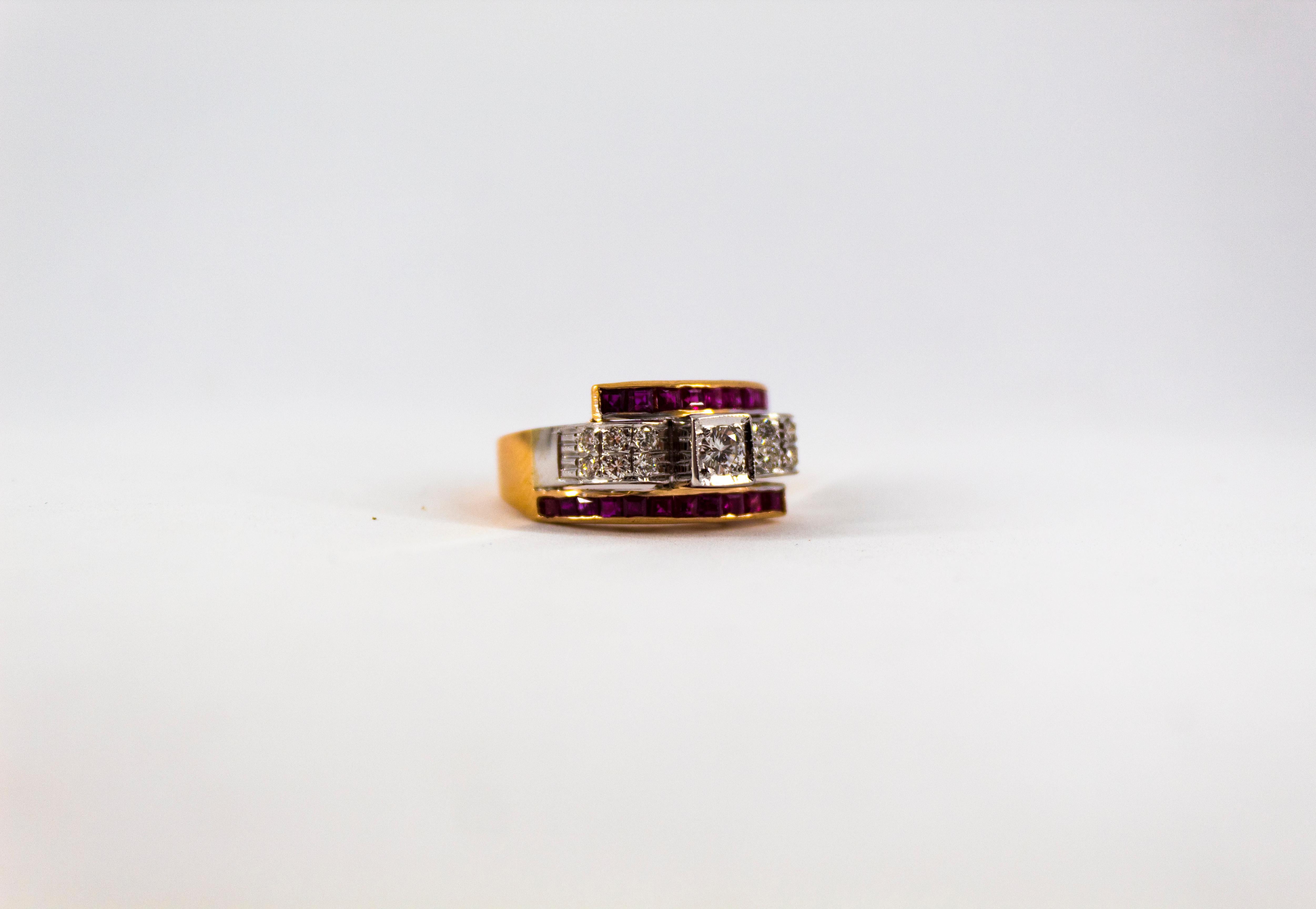 Renaissance Style 0.50 Carat White Diamond 1.10 Carat Ruby Yellow Gold Ring For Sale 8