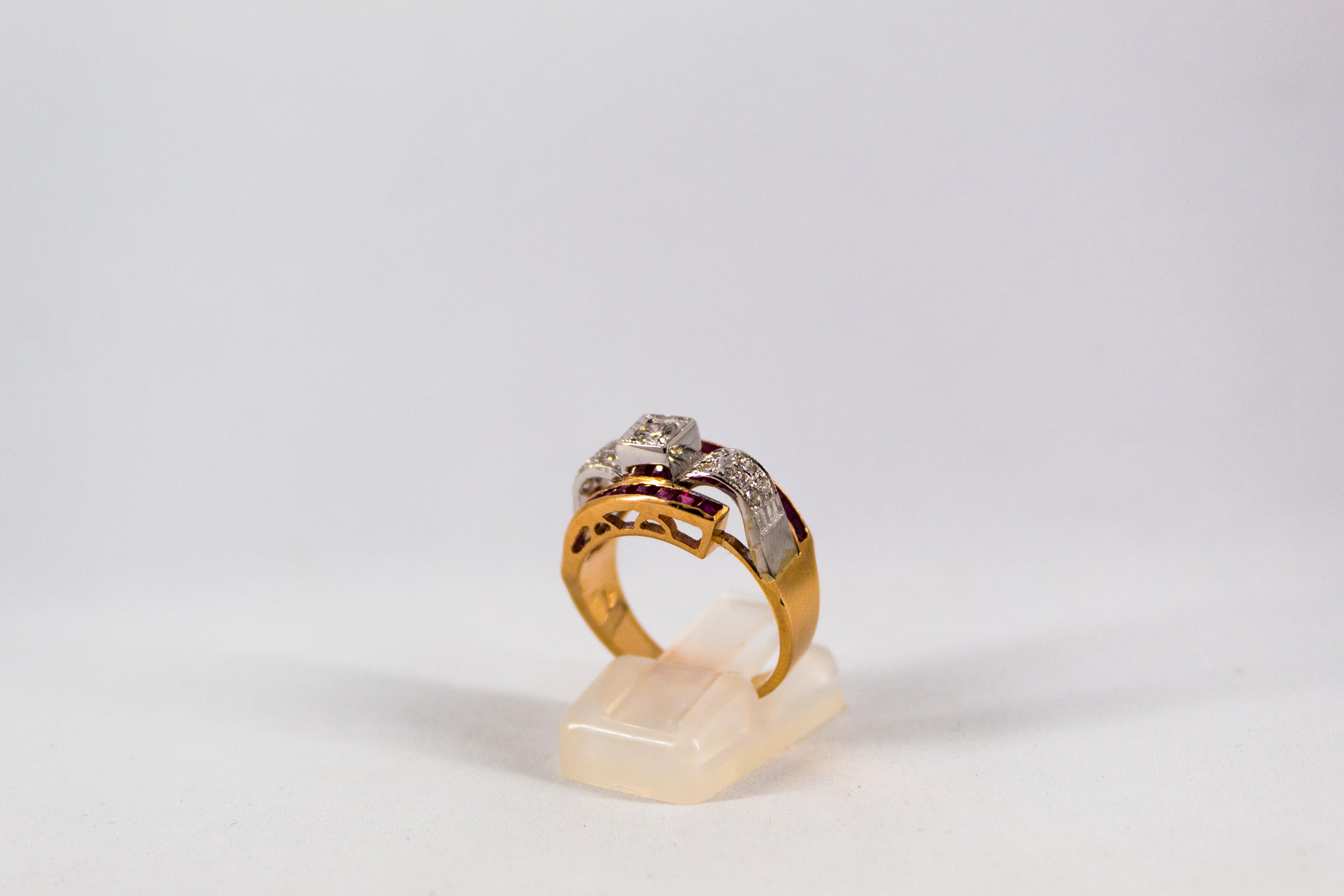 Renaissance Style 0.50 Carat White Diamond 1.10 Carat Ruby Yellow Gold Ring In New Condition For Sale In Naples, IT