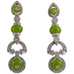 Renaissance Style 0.55 Carat White Diamond Jade White Gold Stud Drop Earrings