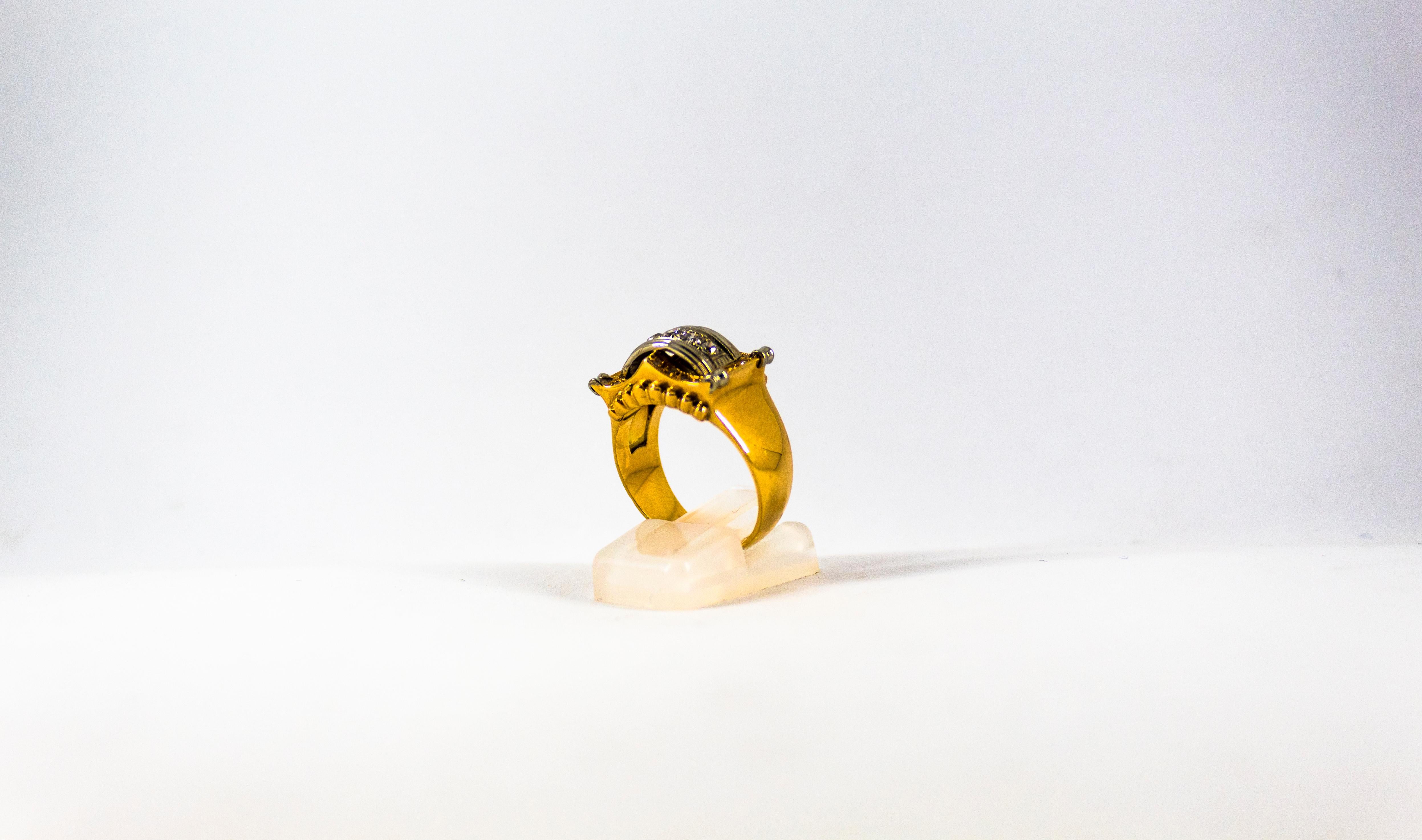 Renaissance Style 0.55 Carat White Diamond Yellow Gold Cocktail Ring In New Condition In Naples, IT