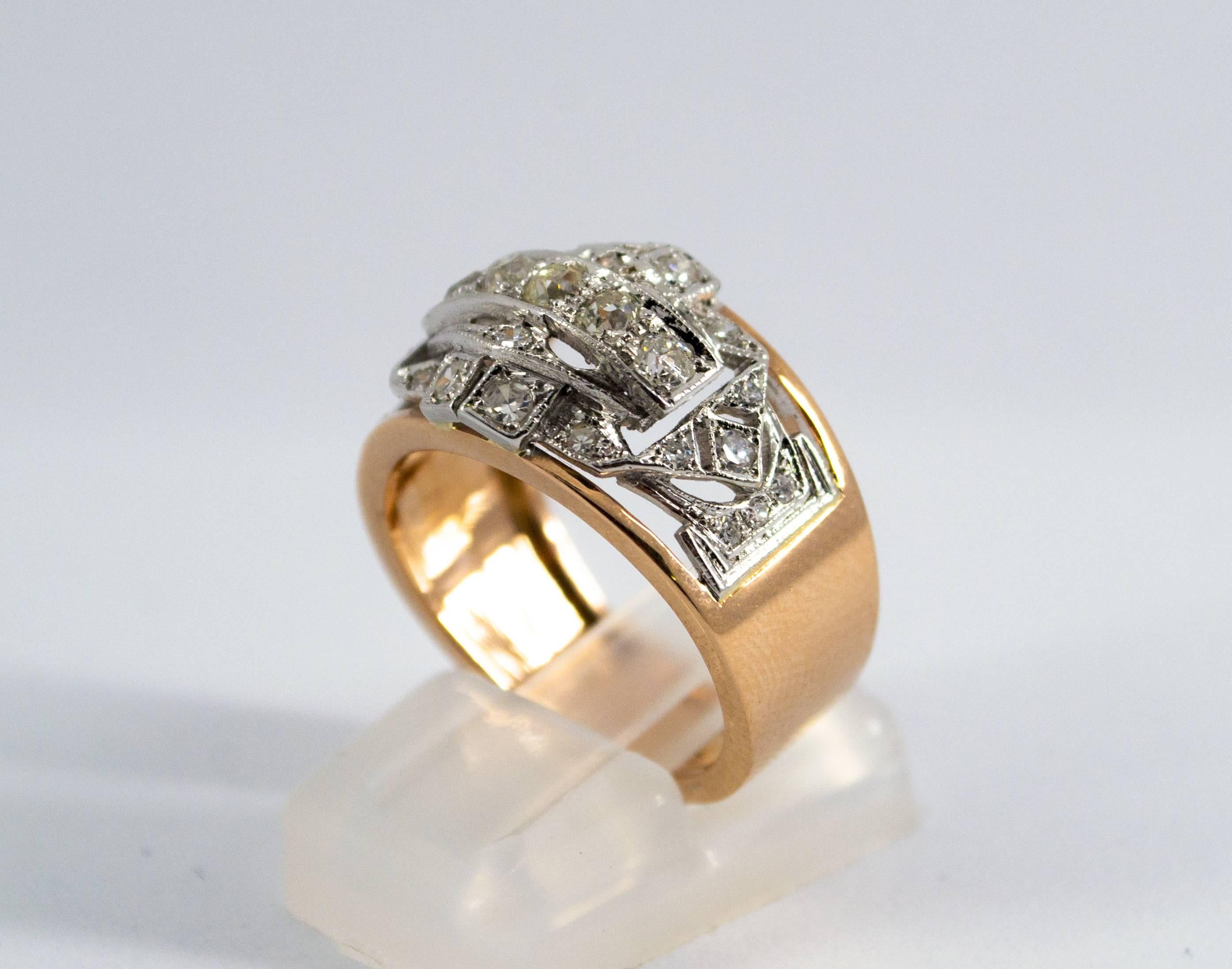 Women's or Men's Renaissance Style 0.75 Carat White Diamond Yellow Gold Ring