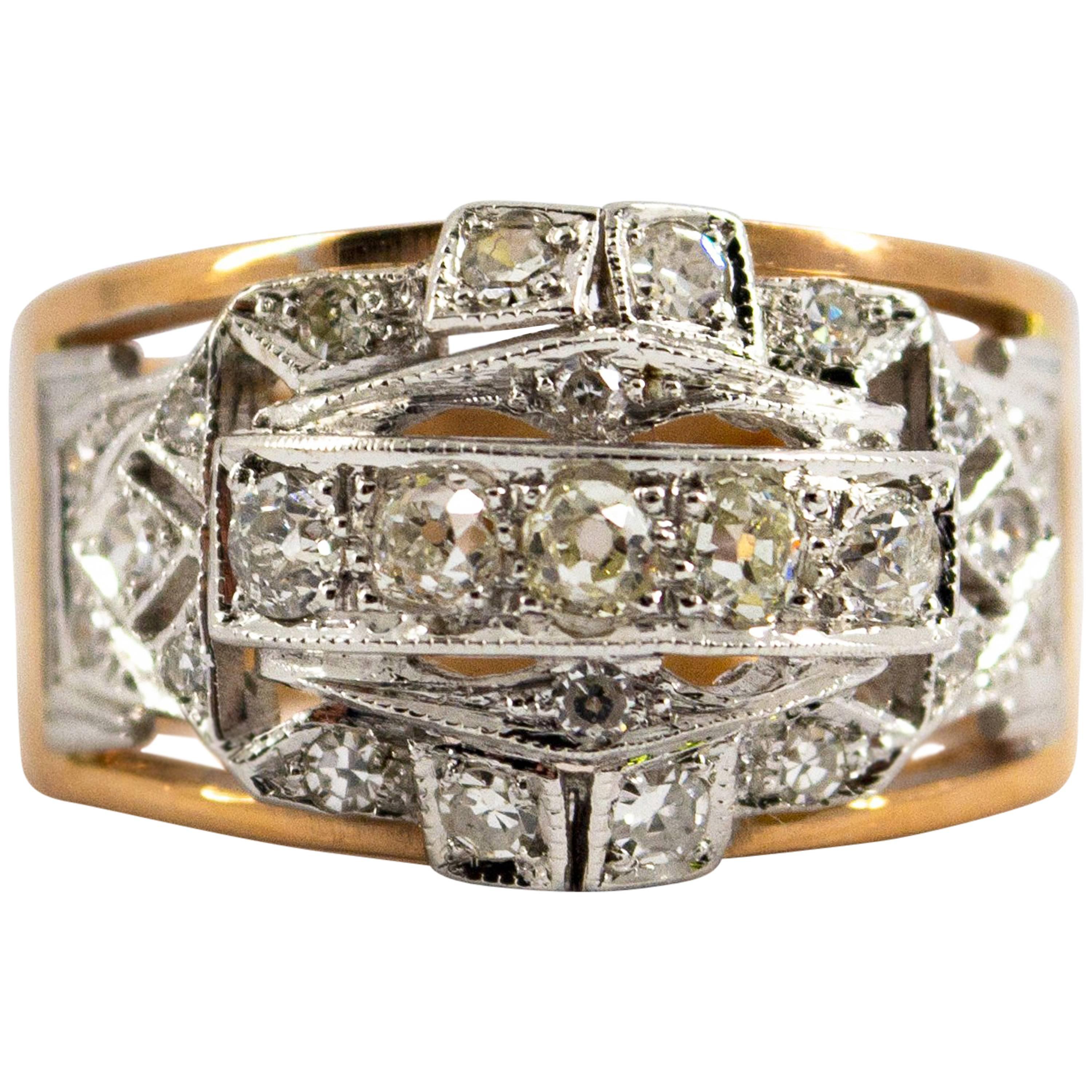 Renaissance Style 0.75 Carat White Diamond Yellow Gold Ring