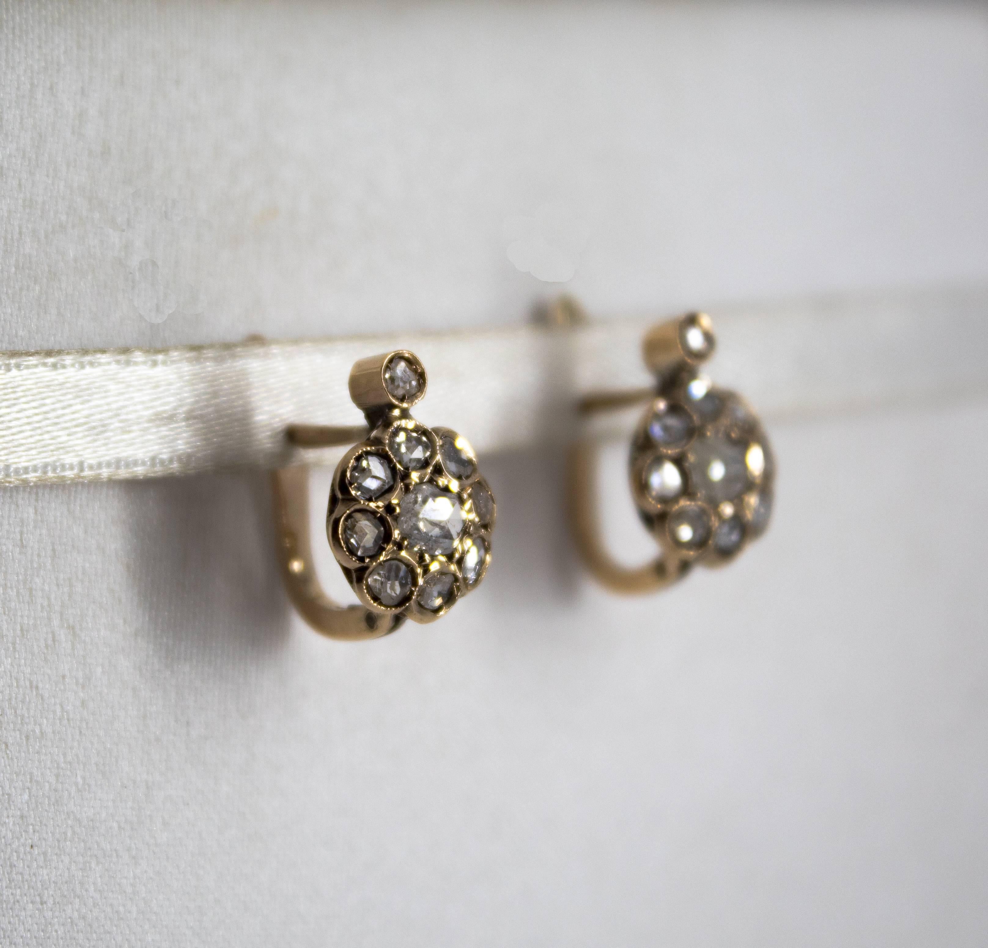 Renaissance Style 1.10 Carat White Diamond Yellow Gold Lever Back Earrings In New Condition In Naples, IT
