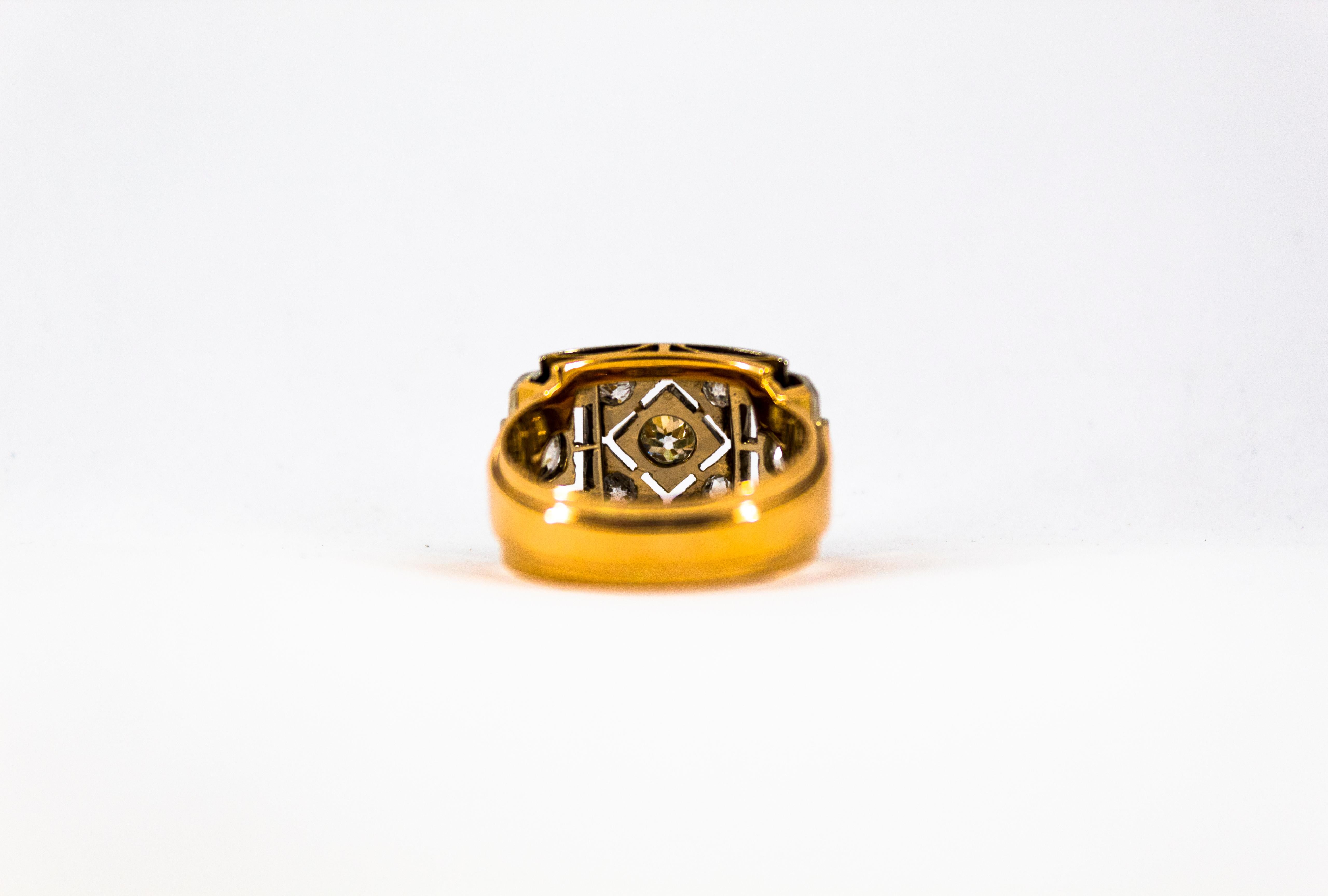 Renaissance Style 1.20 Carat White Diamond Yellow Gold Band Ring 7