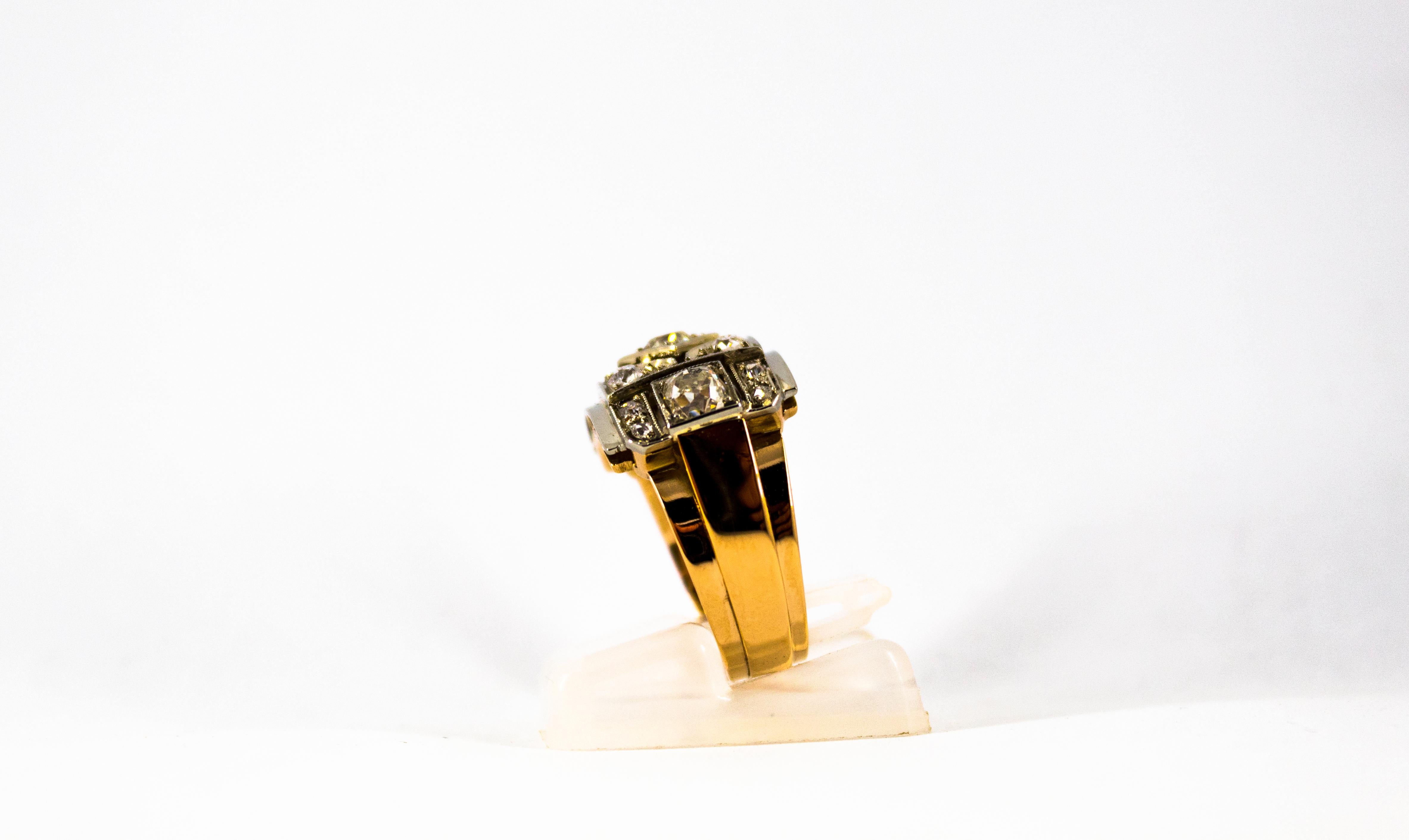 Women's or Men's Renaissance Style 1.20 Carat White Diamond Yellow Gold Band Ring