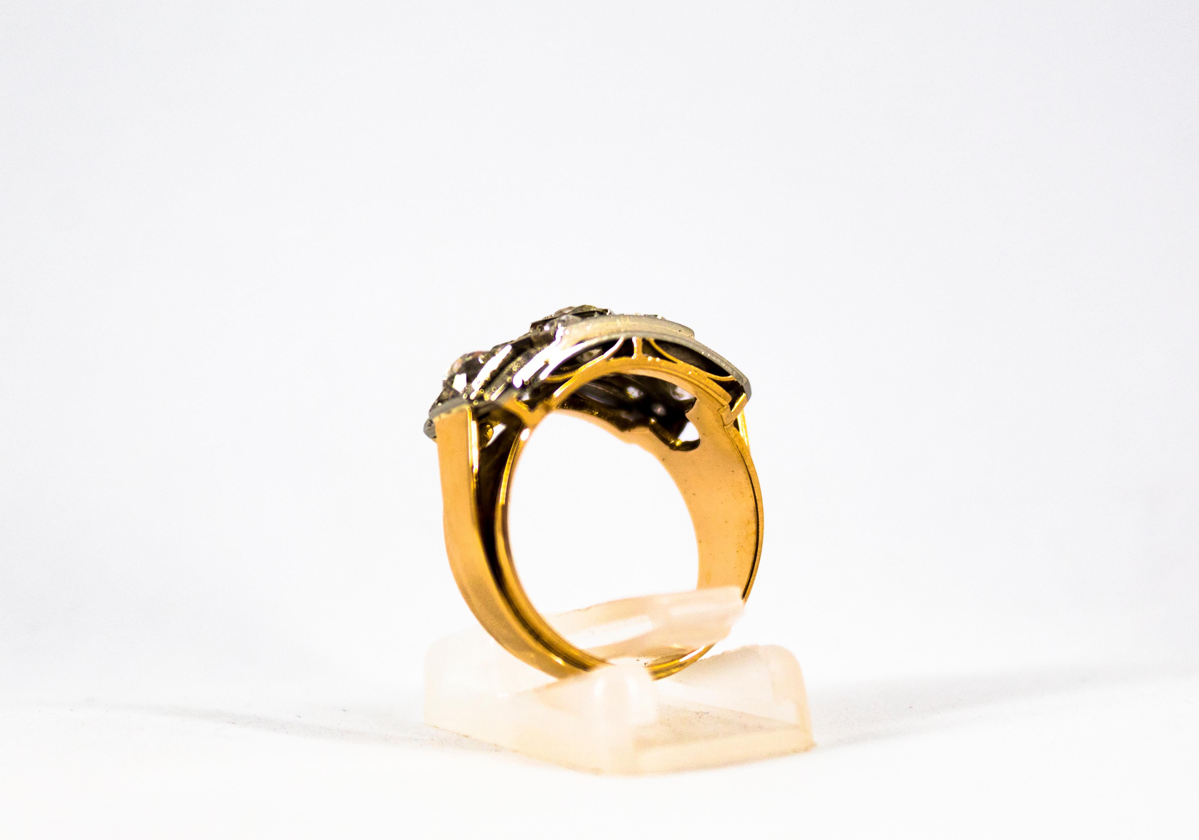 Renaissance Style 1.20 Carat White Diamond Yellow Gold Band Ring 1