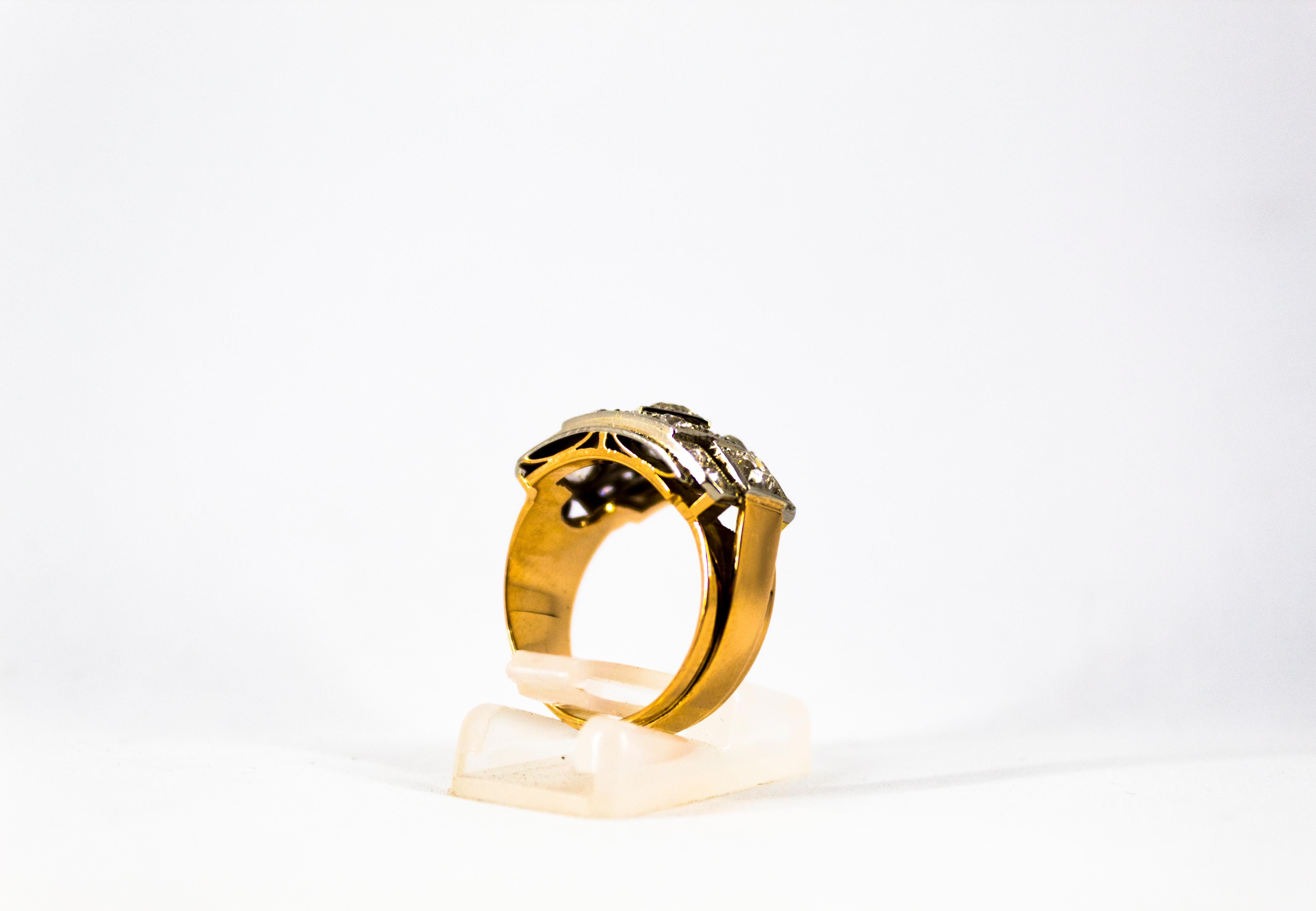 Renaissance Style 1.20 Carat White Diamond Yellow Gold Band Ring 2