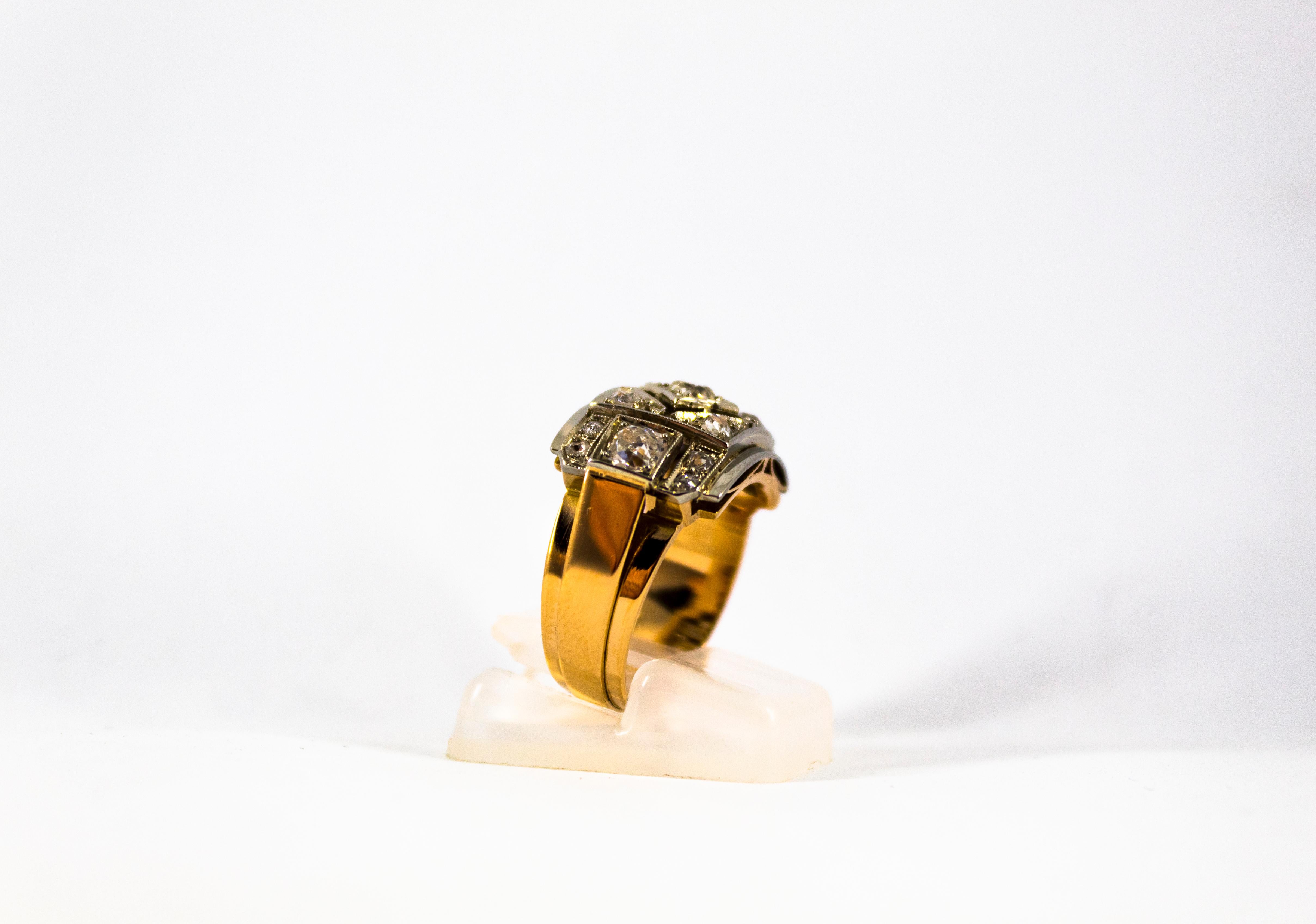 Renaissance Style 1.20 Carat White Diamond Yellow Gold Band Ring 3